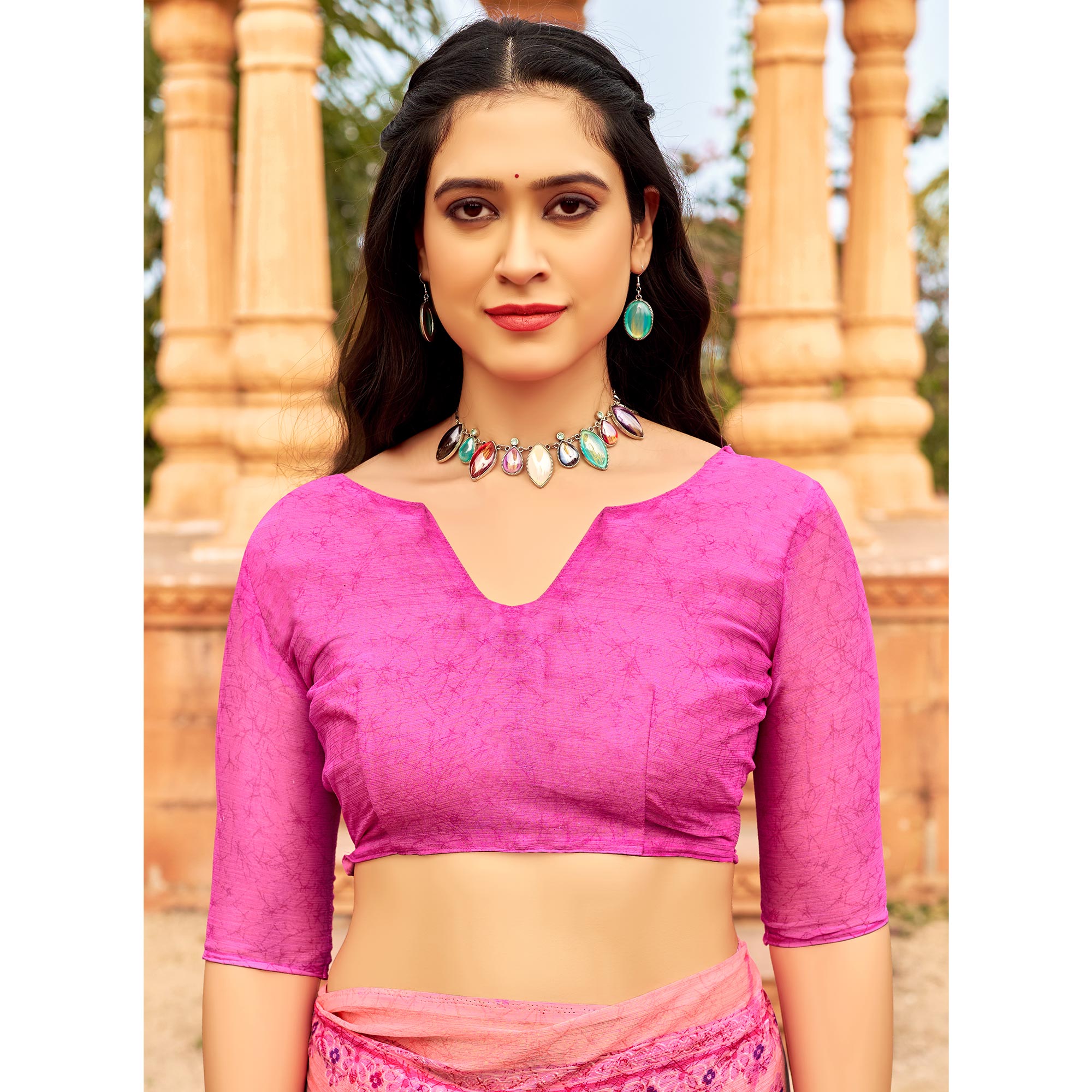 Pink Floral Printed Chiffon Saree