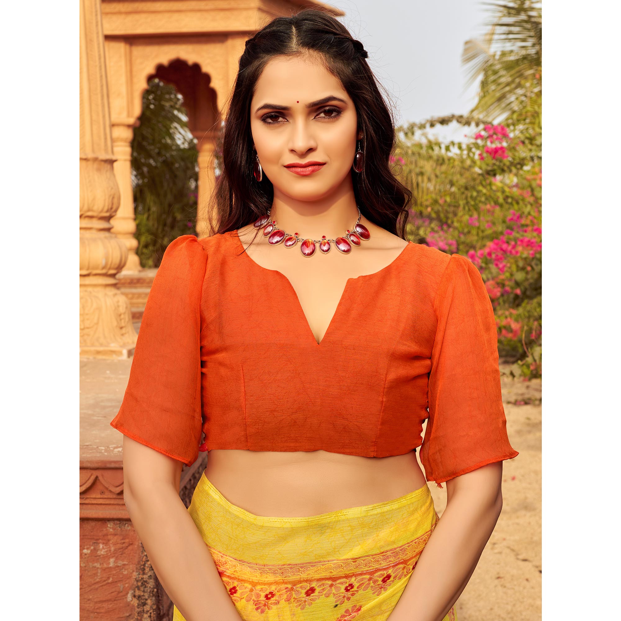 Yellow Floral Printed Chiffon Saree