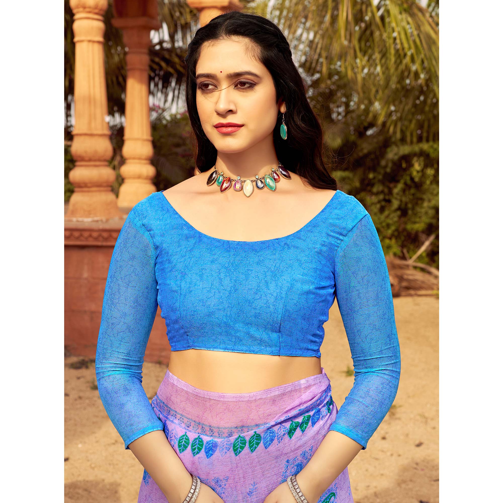 Purple Printed Chiffon Saree