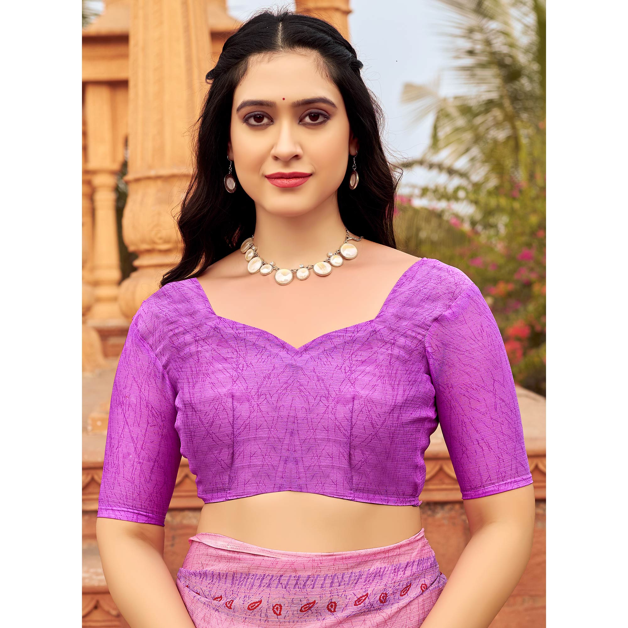 Pink Floral Printed Chiffon Saree