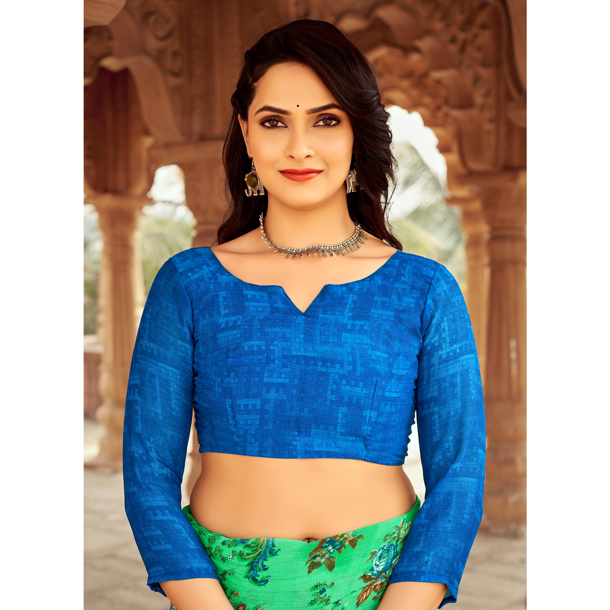 Green Floral Printed Chiffon Saree