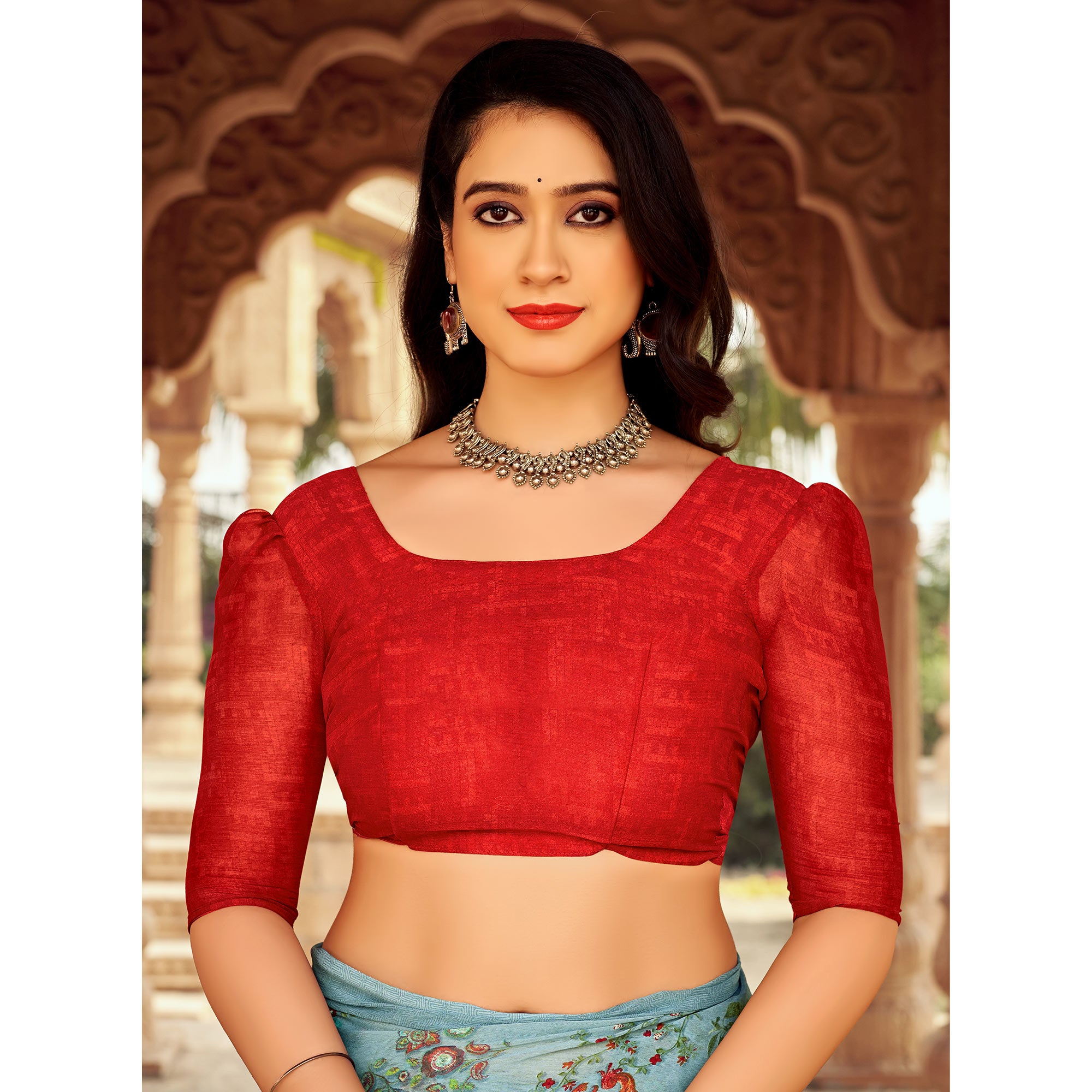 Grey Floral Printed Chiffon Saree