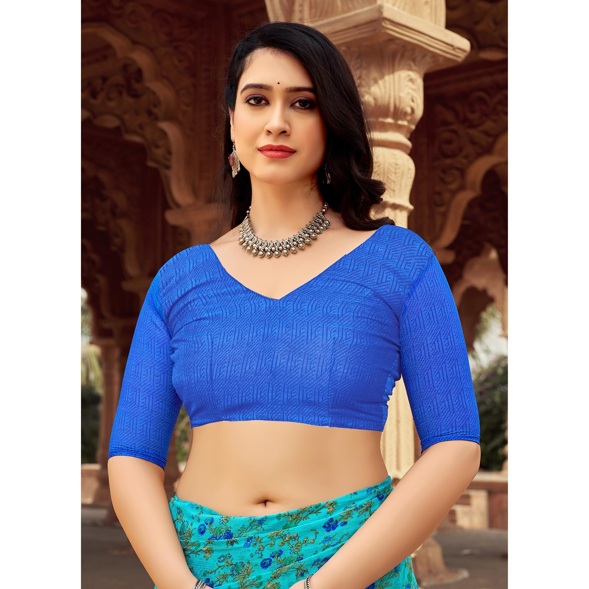 Sky blue Floral Printed Chiffon Saree