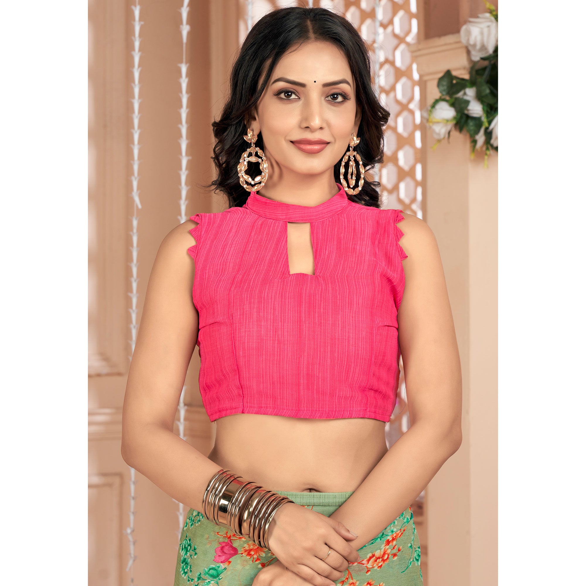 Olive Green Floral Printed Chiffon Saree