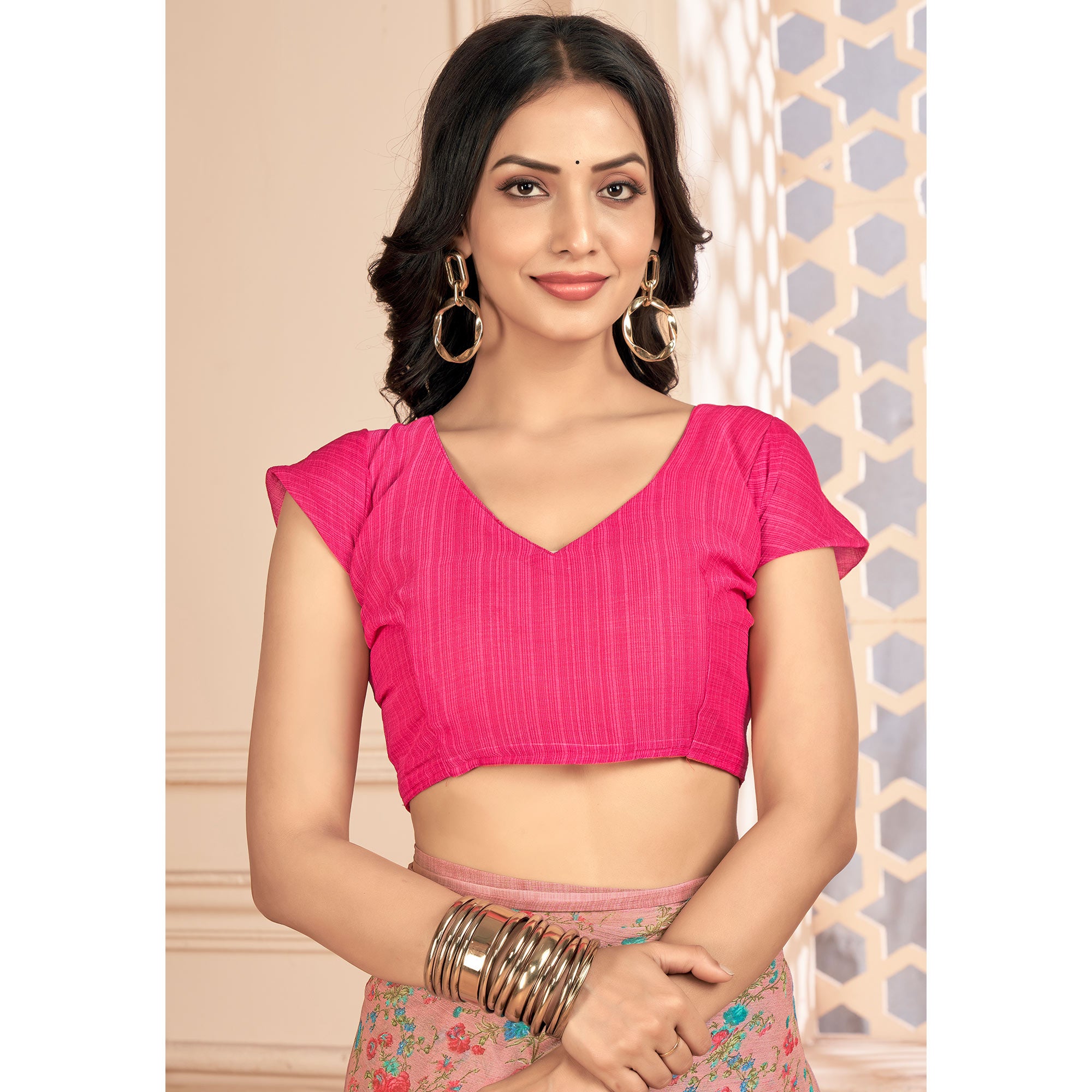 Pink Floral Printed Chiffon Saree
