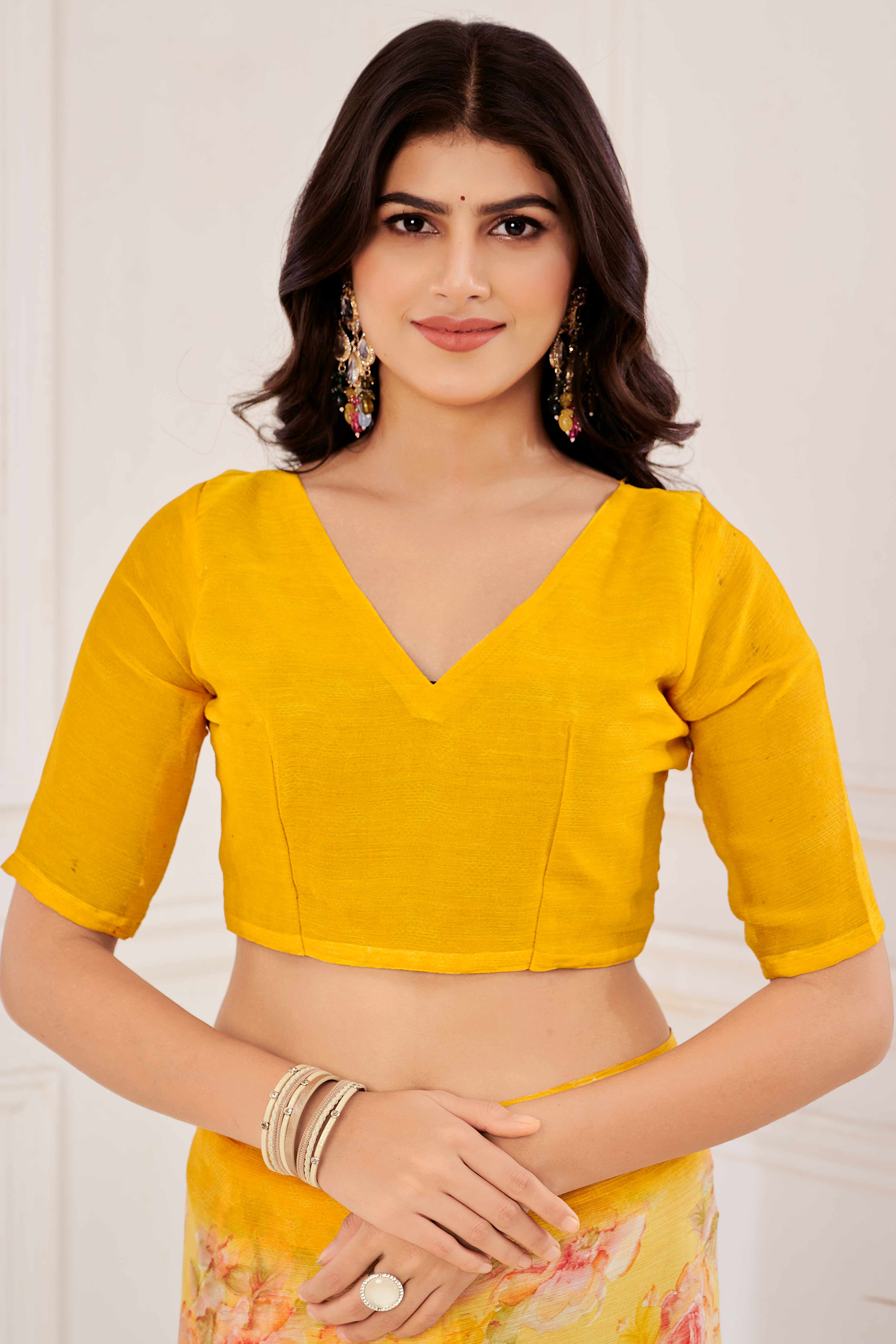 Mustard Chiffon Saree Embellished With Dreamy Floral Print