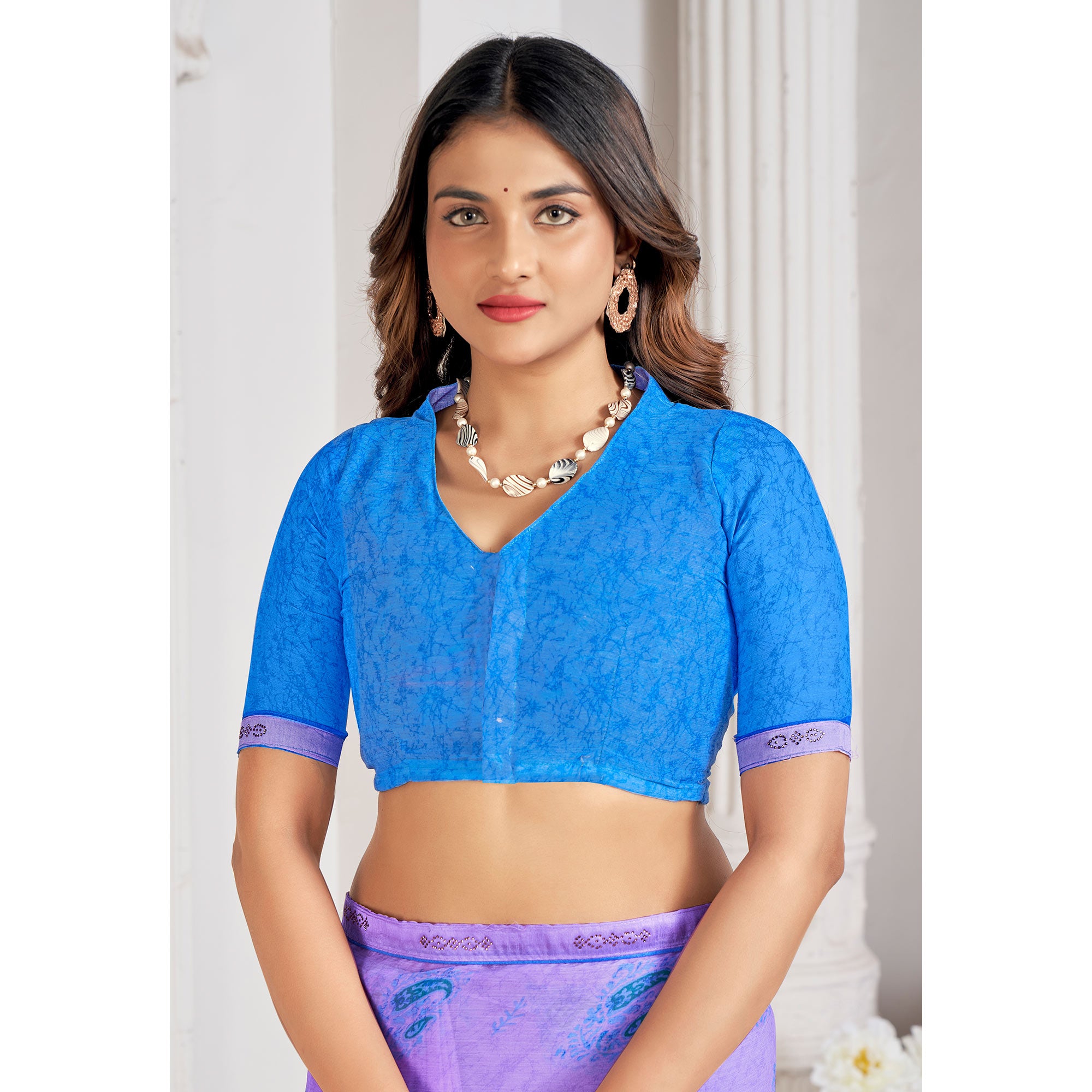 Purple Printed With Swarovski Chiffon Saree