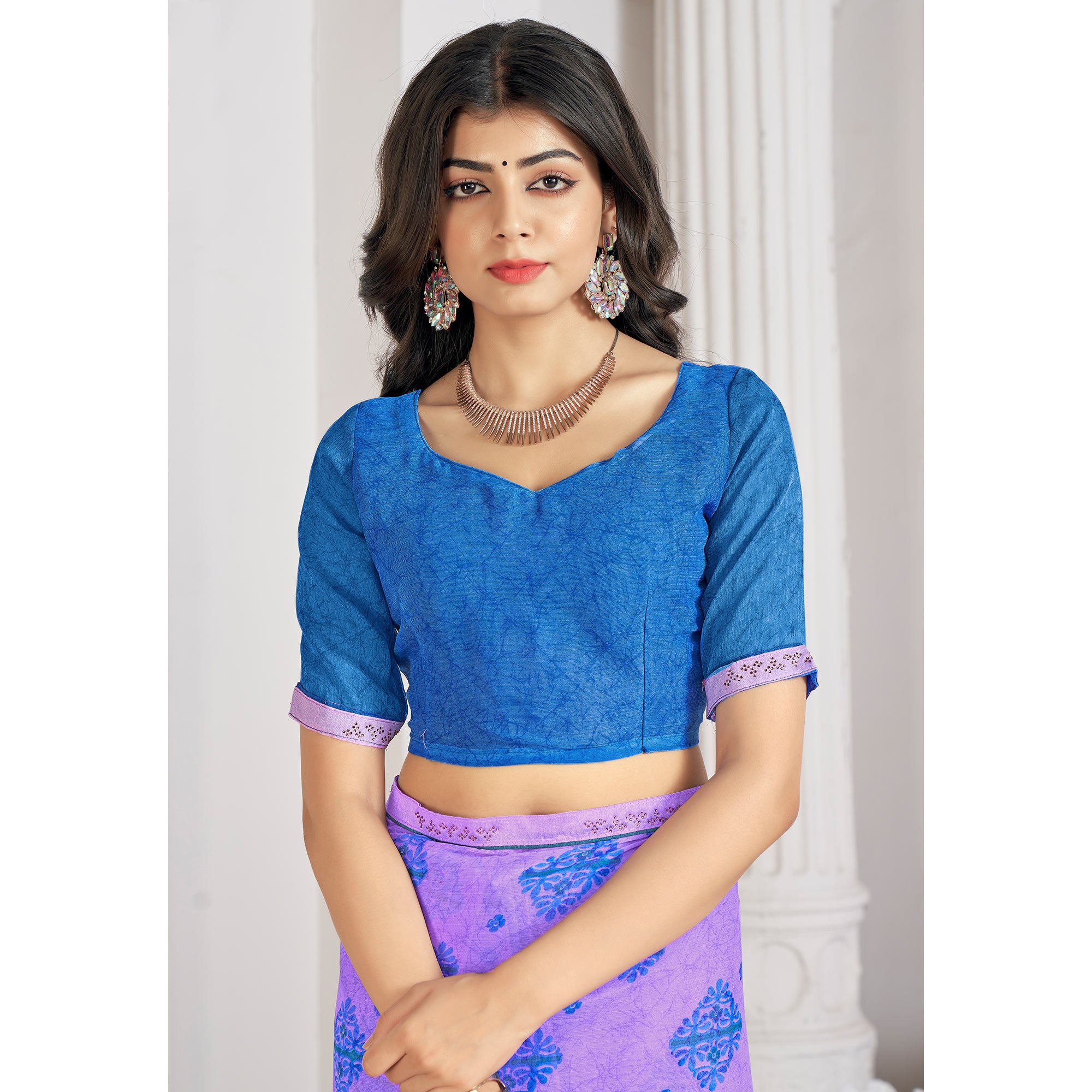 Purple Printed With Swarovski Chiffon Saree