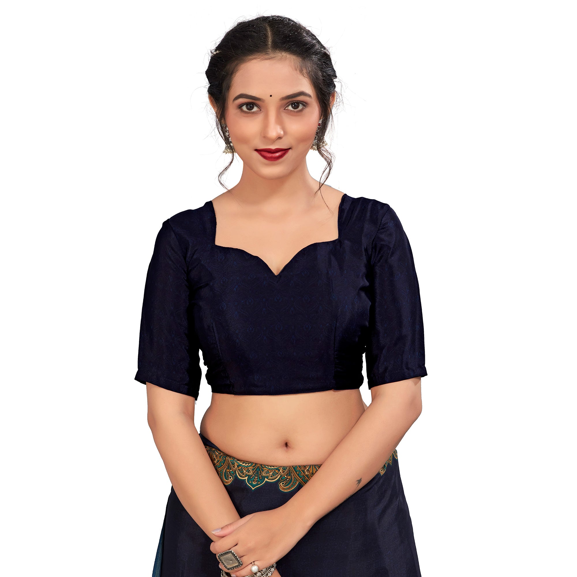 Navy Blue Printed Crepe Silk Saree