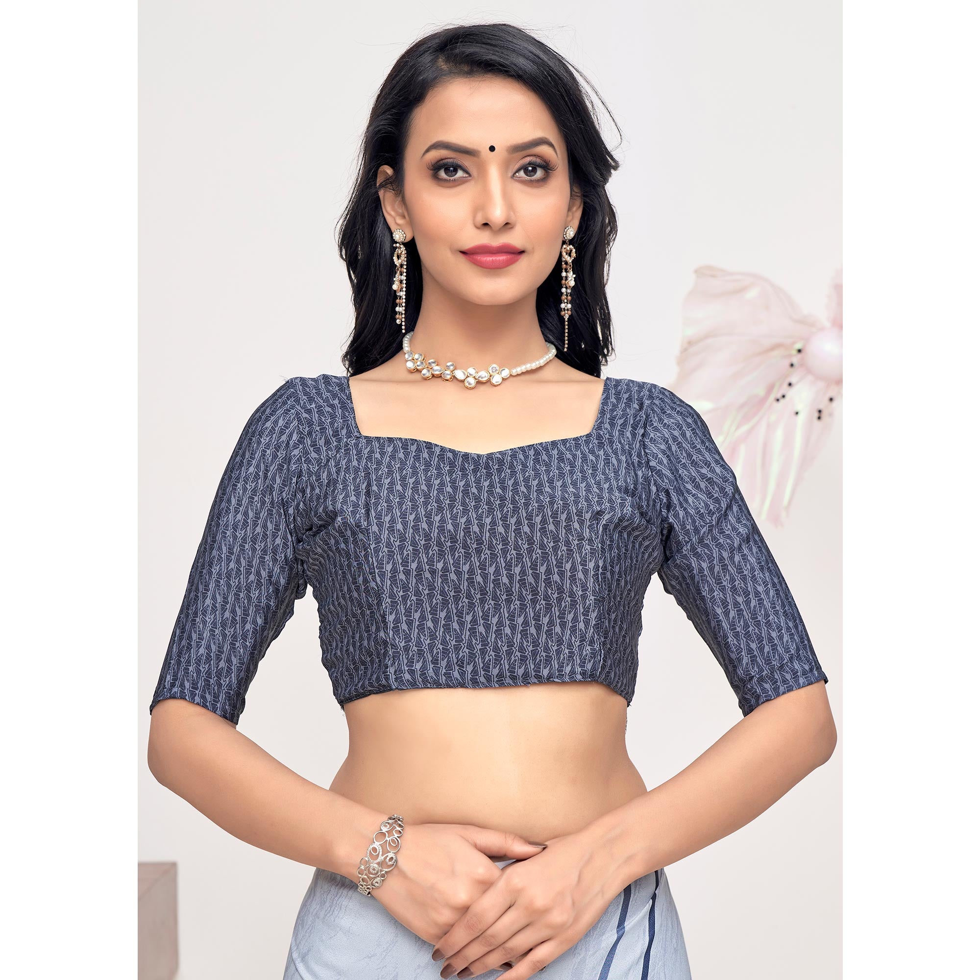 White Printed Crepe Saree