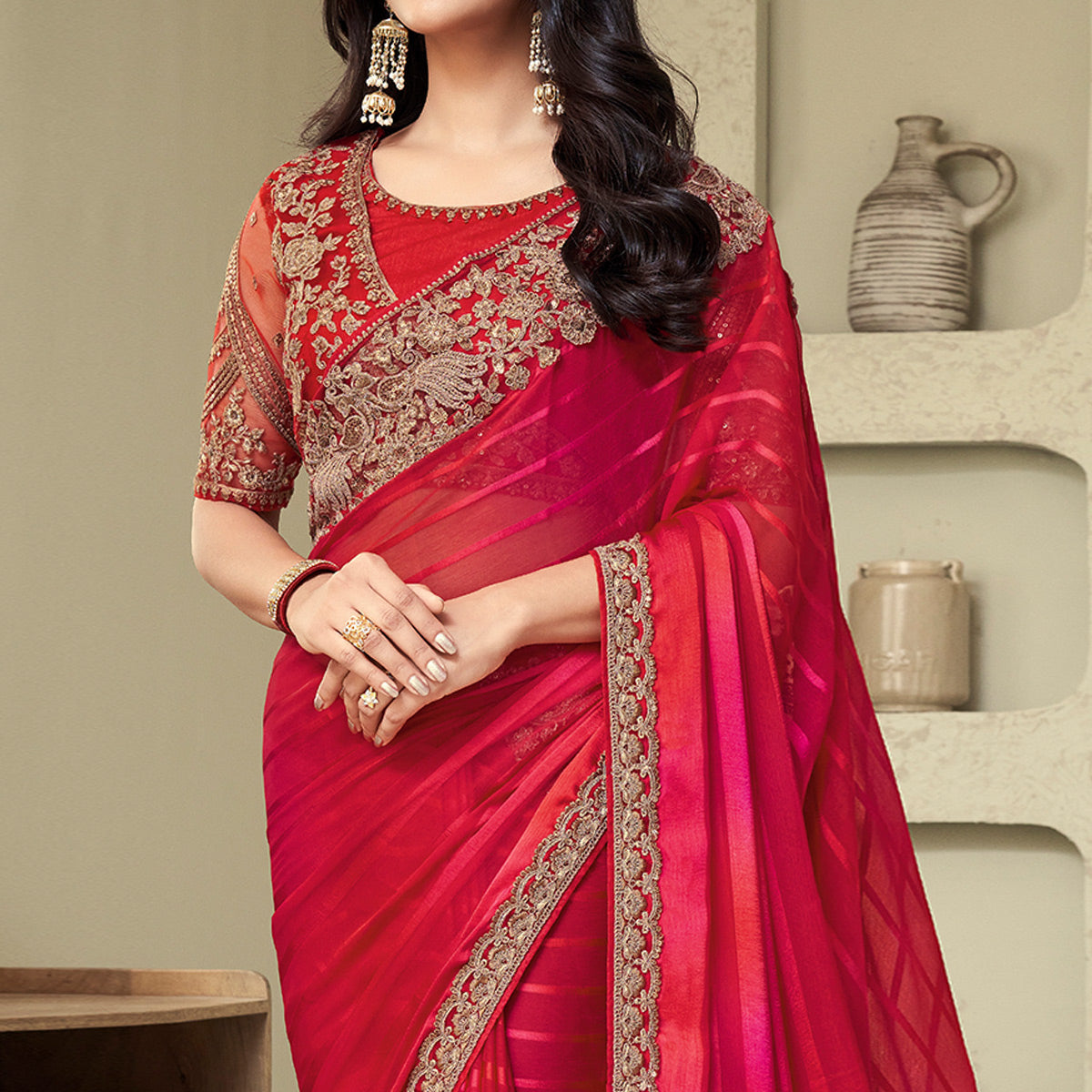 Pink Sequins Embroidered Georgette Saree