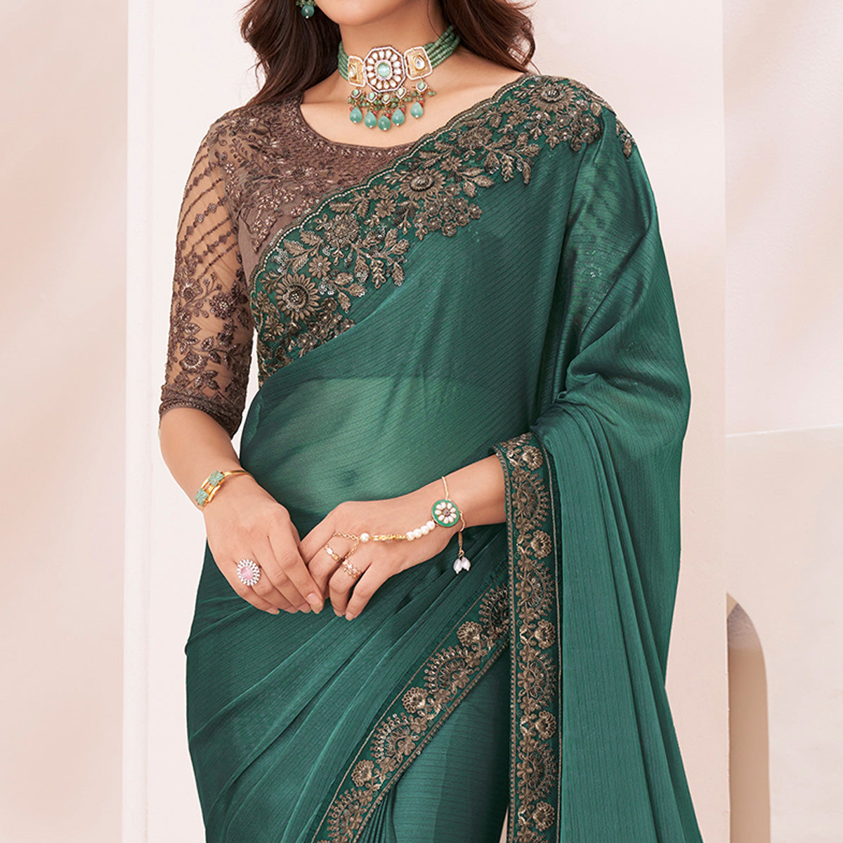 Green Embroidered Georgette Saree