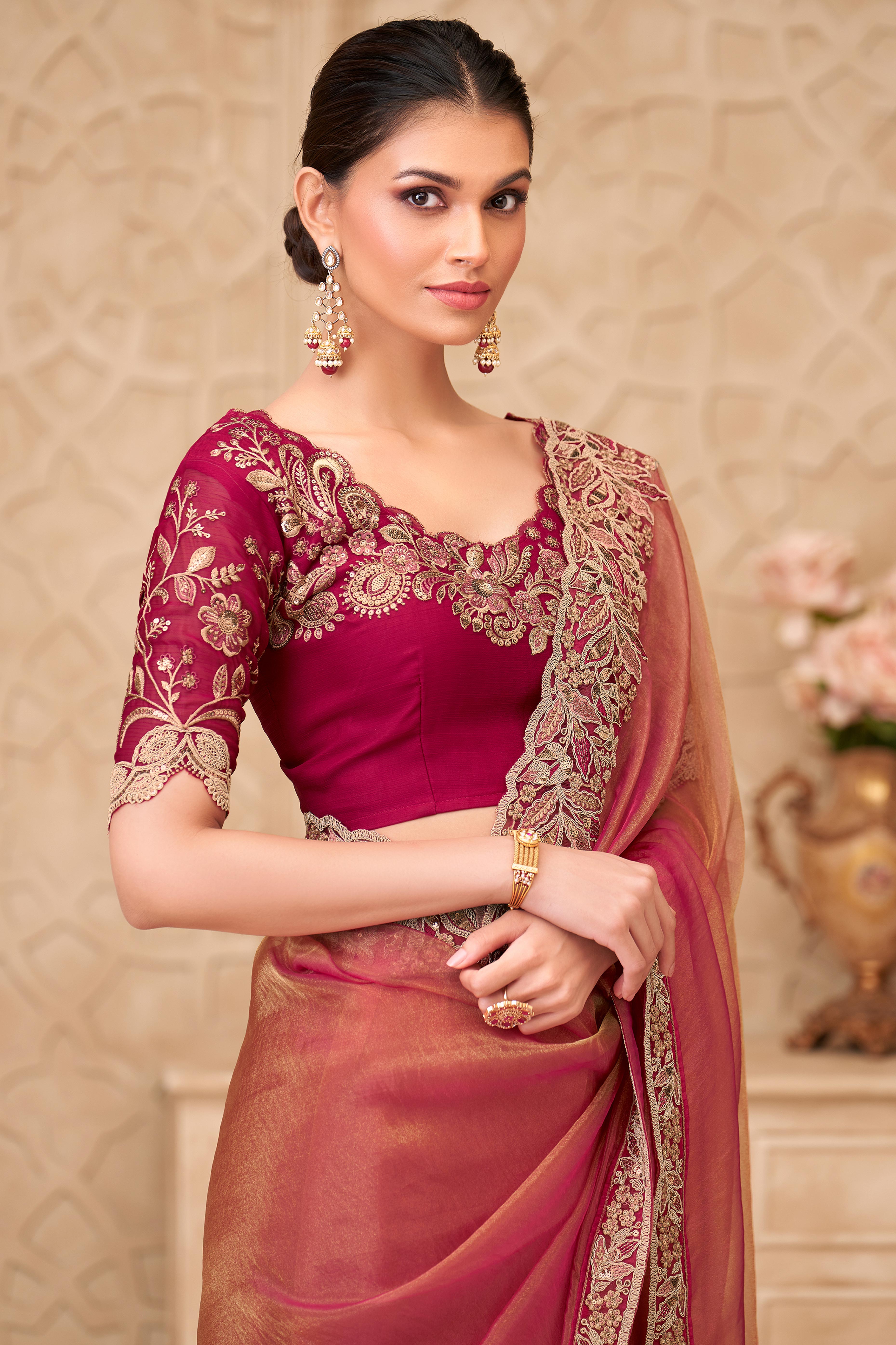 Shimmering Pink Georgette Saree with Graceful Thread Embellishment and Sequins