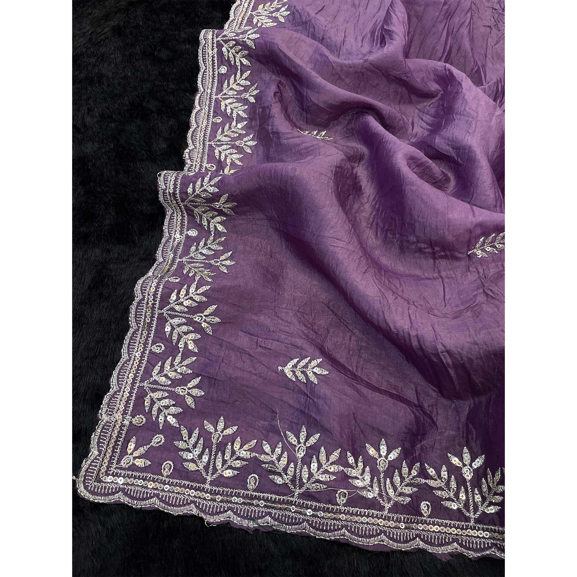 Purple Party Wear Art Silk Saree with Fine Embroidery