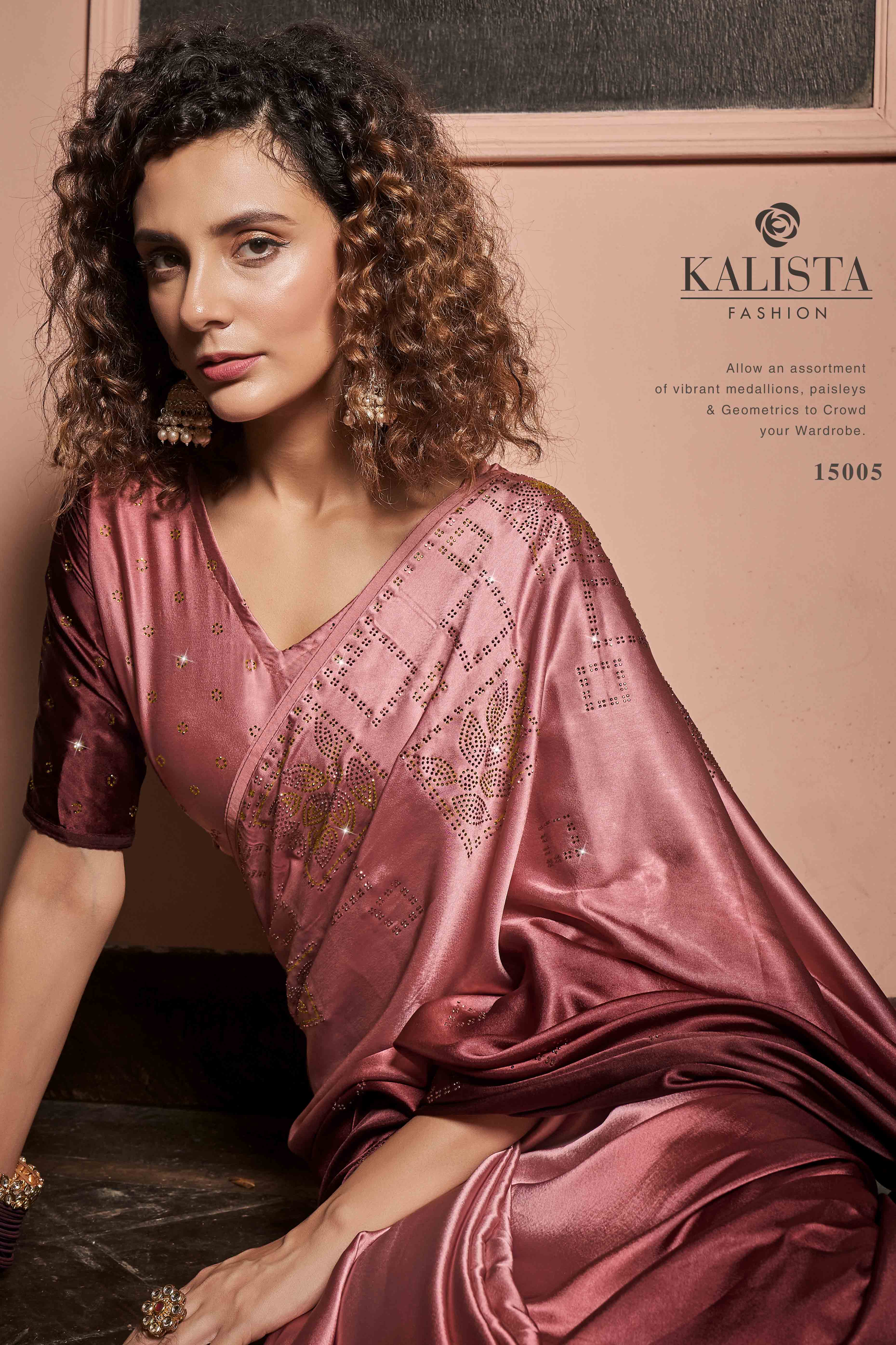Peach Swarovski Work Embroidered Ombre Satin Saree