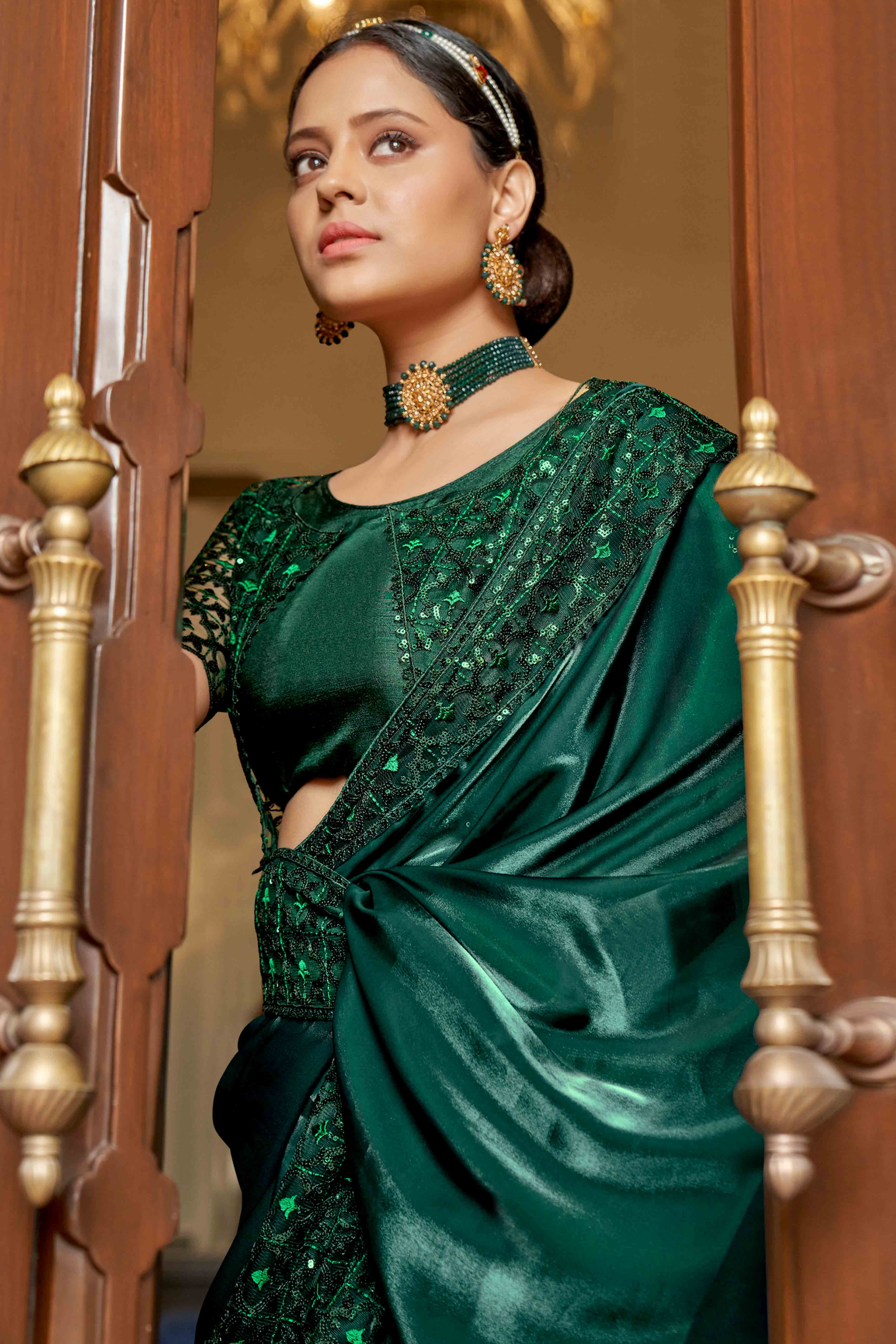 Green Swarovski Work Embroidered Jimmi Choo Saree