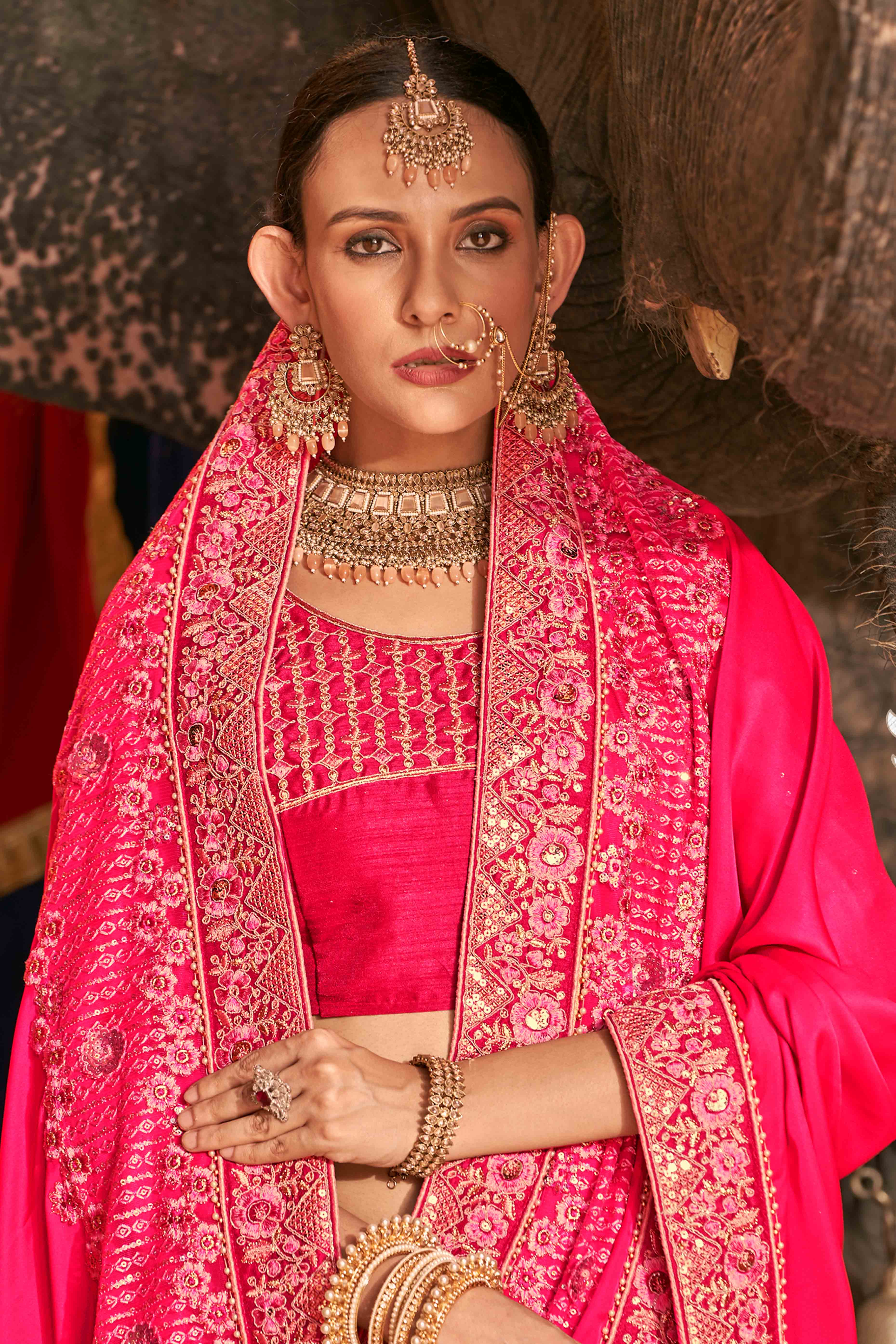 Pink And Peach Sequins With Floral Embroidered Organza Saree