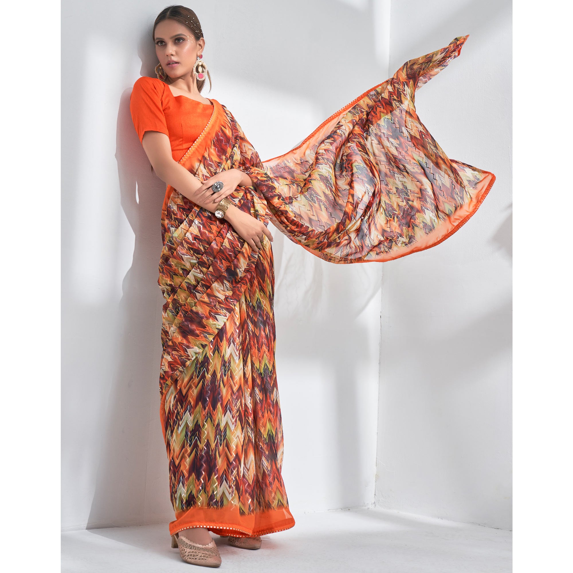 Multicolor Sequins Embroidered Georgette Saree