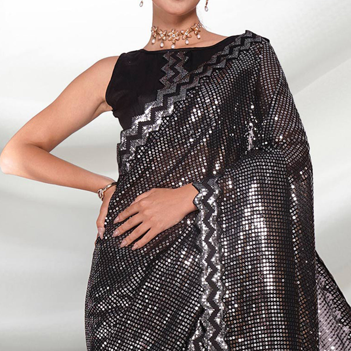 Black Sequins Embroidered Georgette Saree