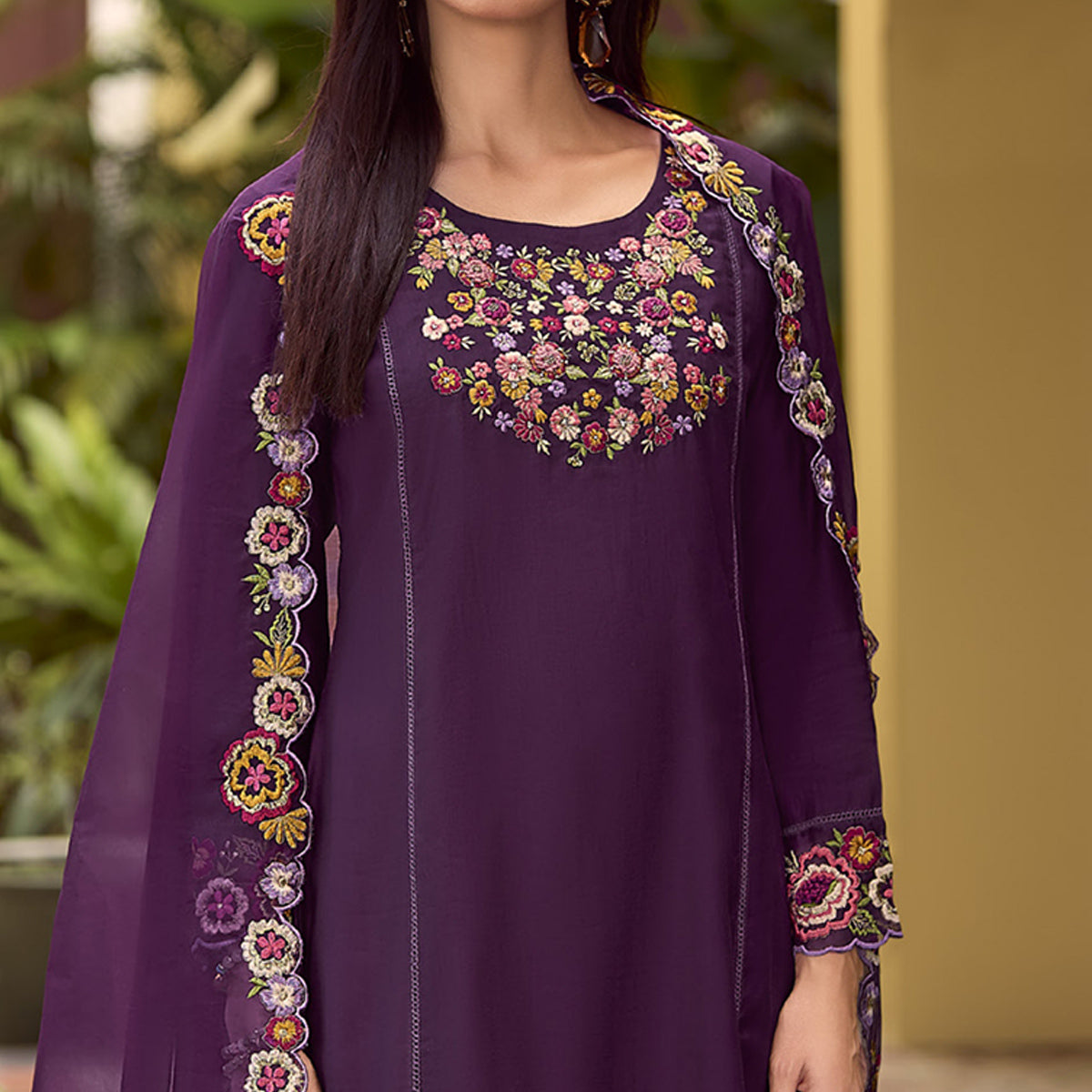 Purple Floral Handwork Embroidered Viscose Salwar Suit