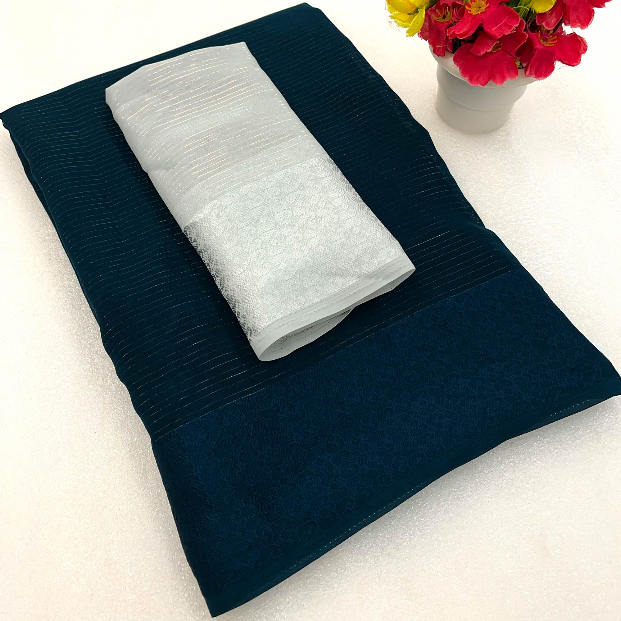 Morpich Zari Woven Georgette Saree