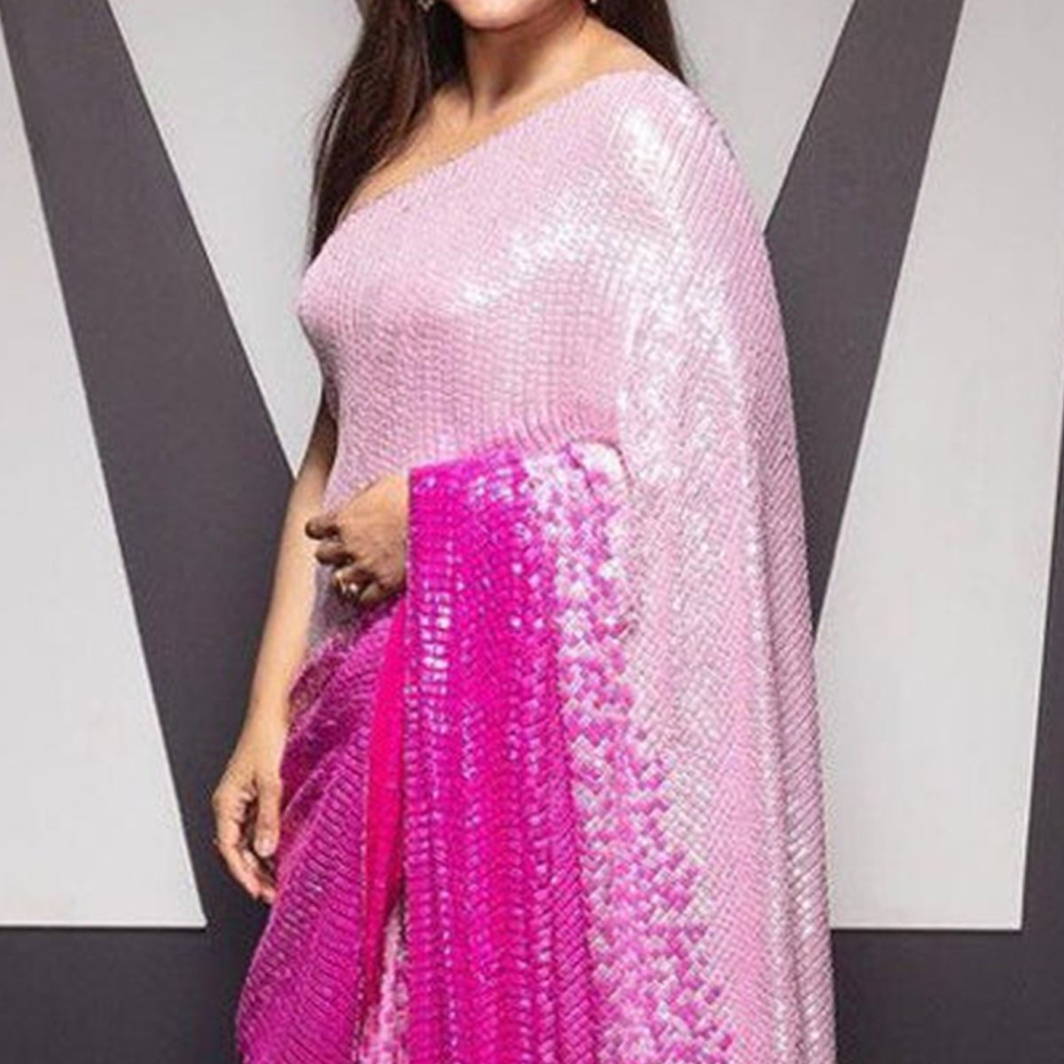 Pink Sequins Digital print Georgette Saree