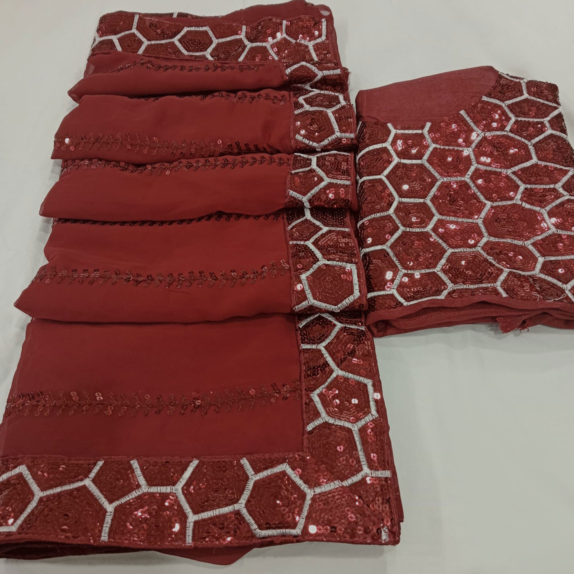 Maroon Sequins Embroidered Georgette Saree