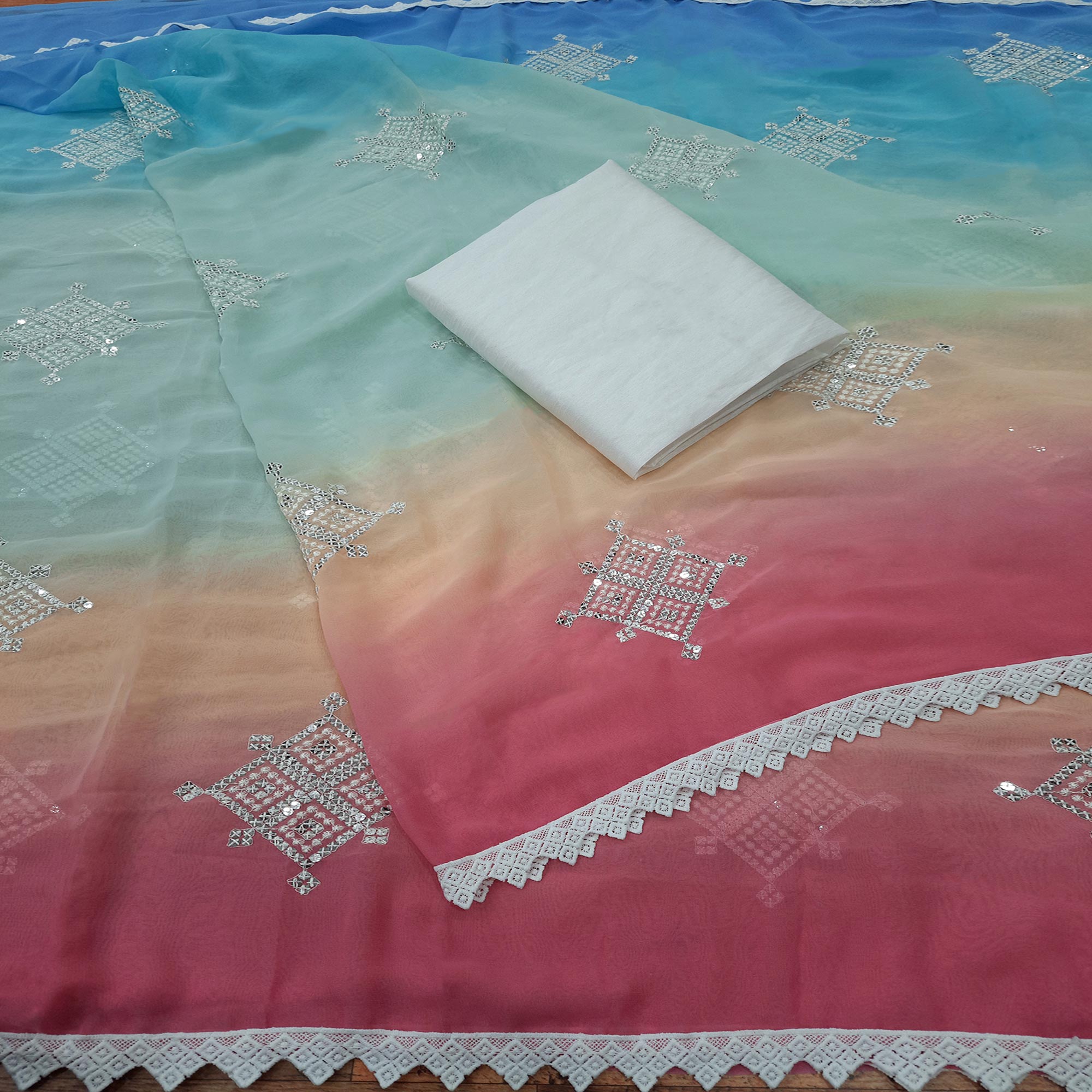 Multicolor Sequins Embroidered Georgette Saree