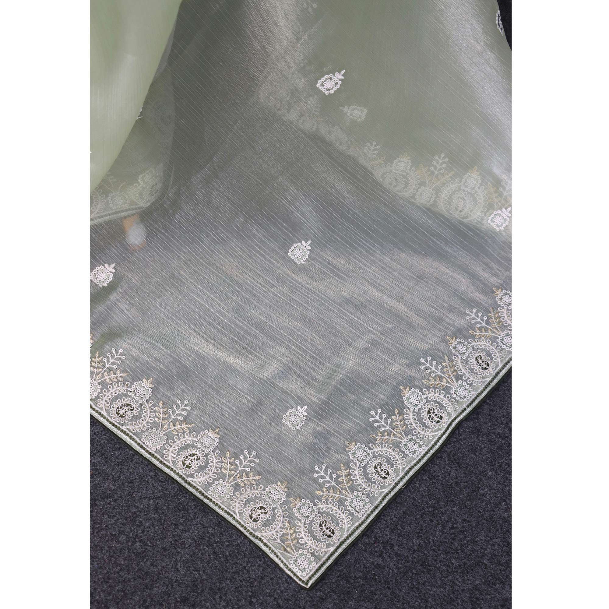 Green Sequins Embroidered Chiffon Silk Saree