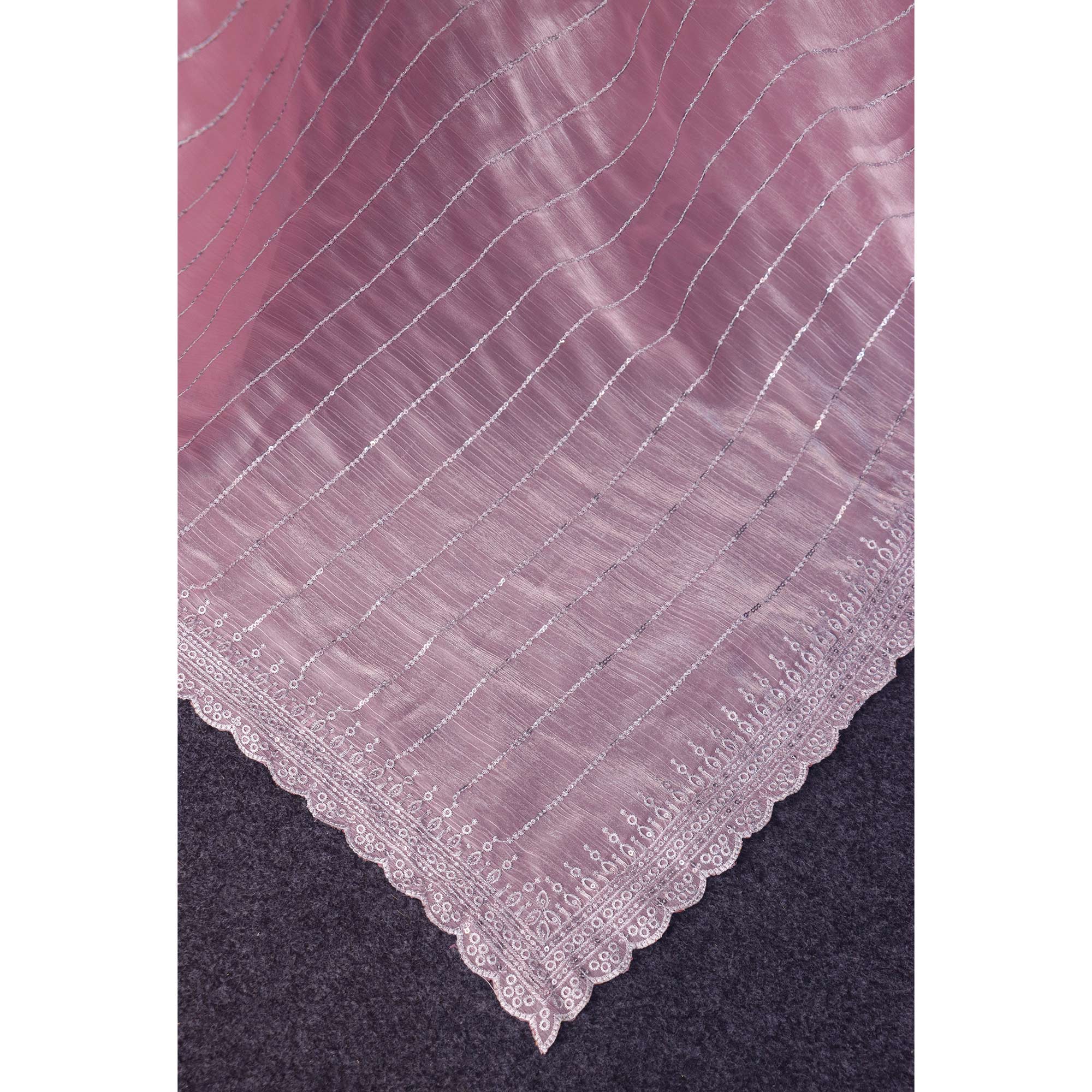 Pink Sequins Embroidered Chiffon Silk Saree