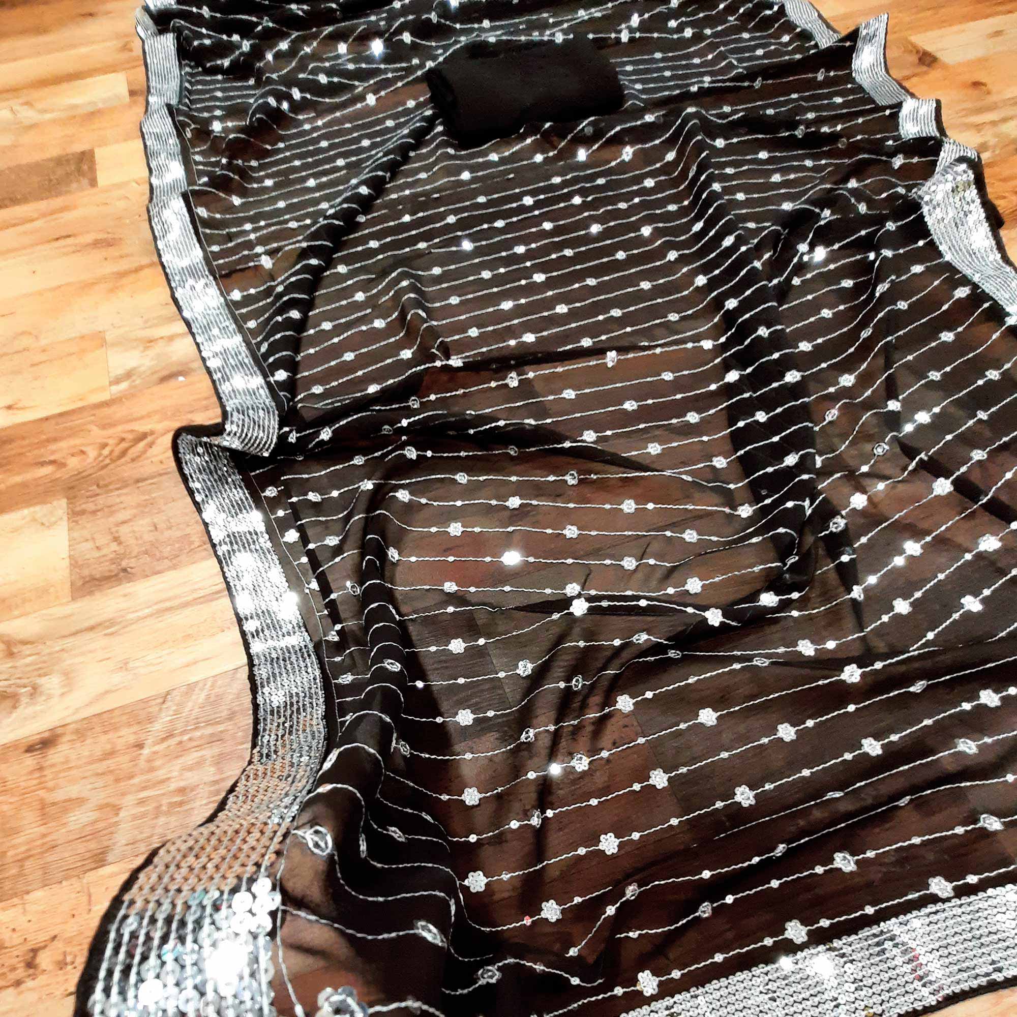 Black Sequins Embroidered Georgette Saree