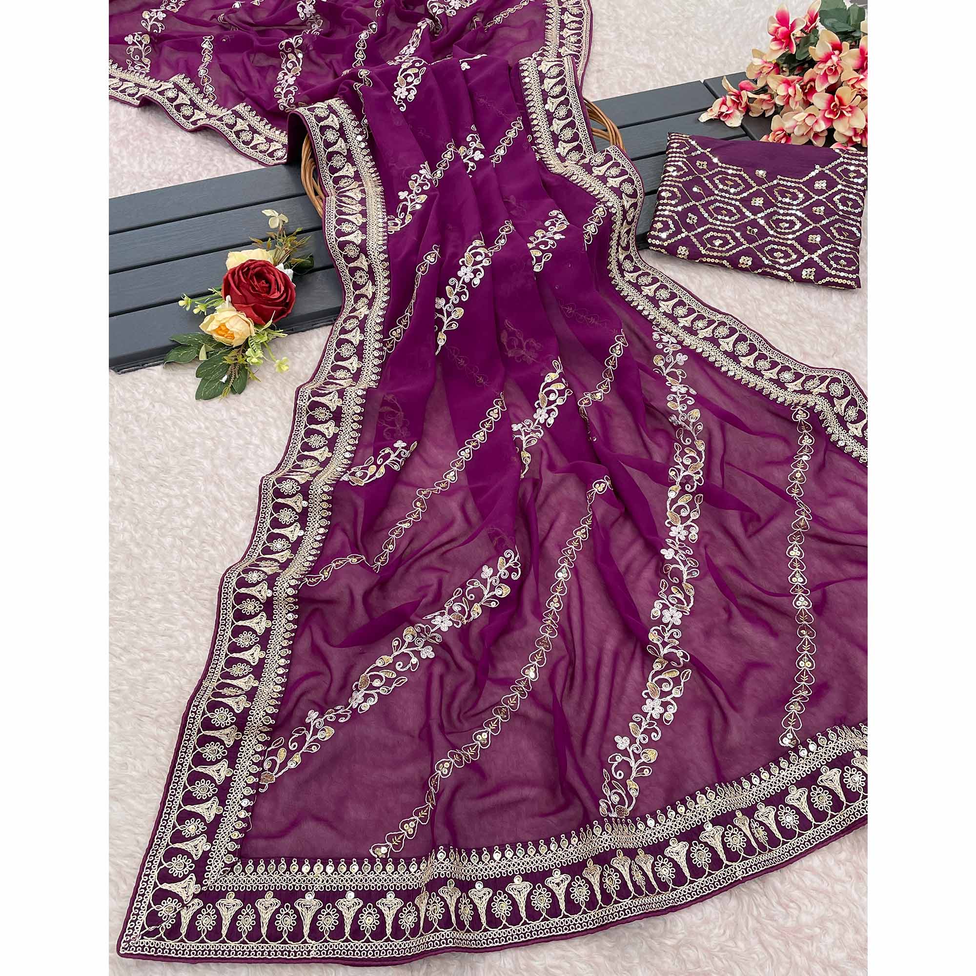 Purple Sequins Embroidered Georgette Saree