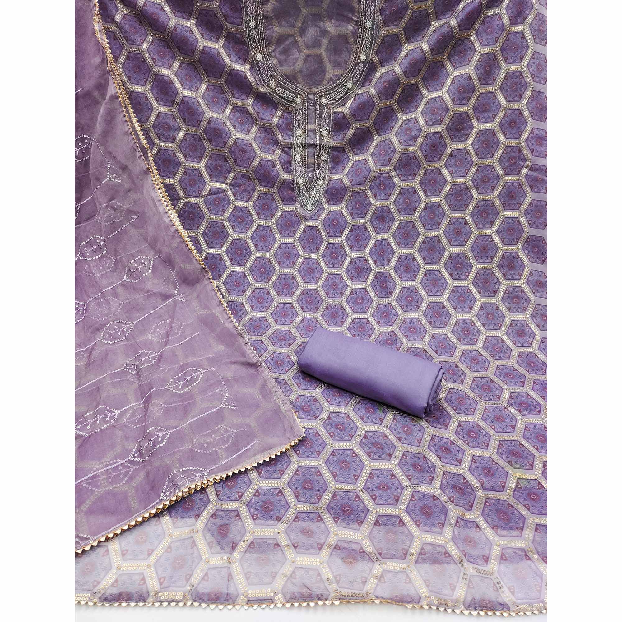 Lavender Printed Organza Dress Material