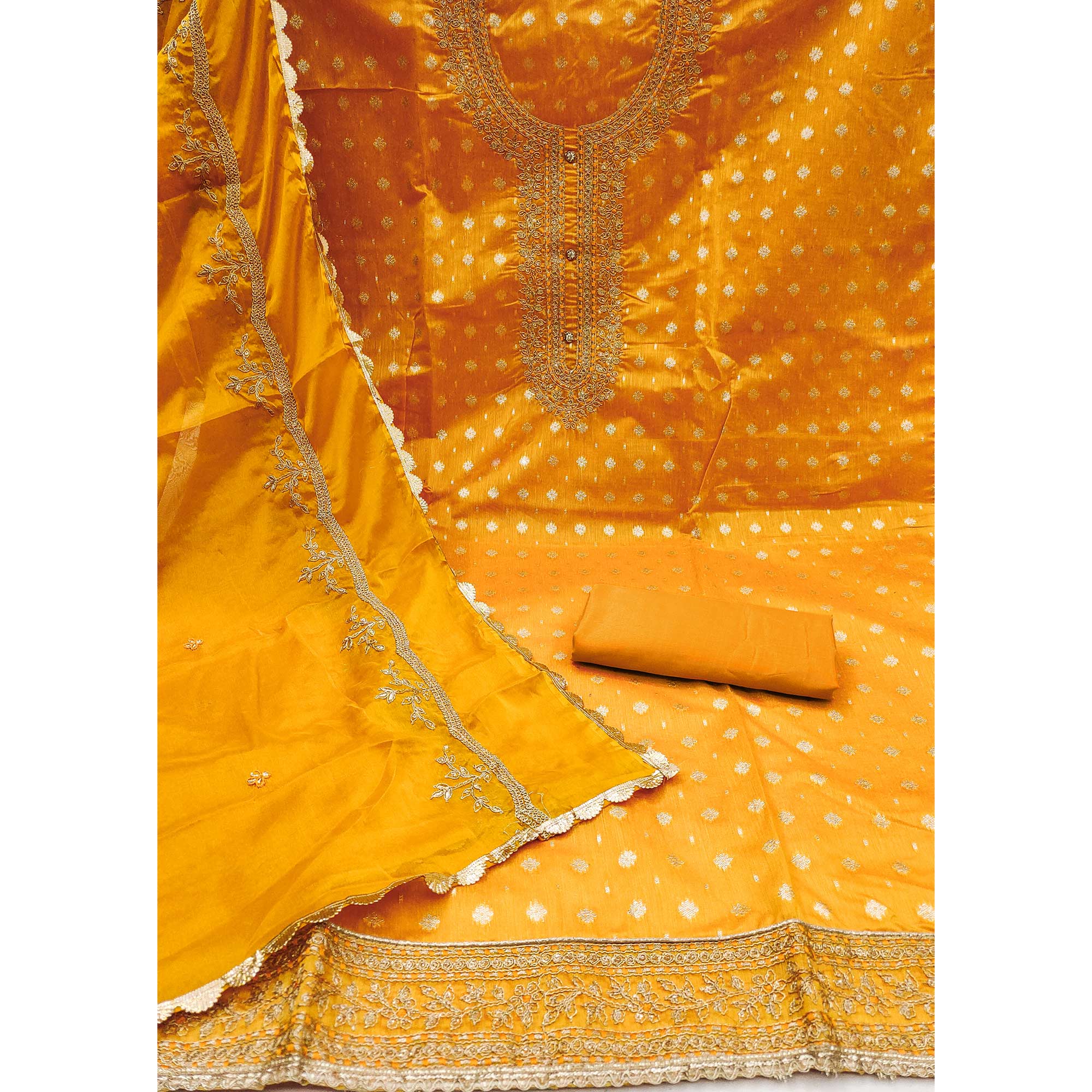 Yellow Woven Chanderi Silk Dress Material