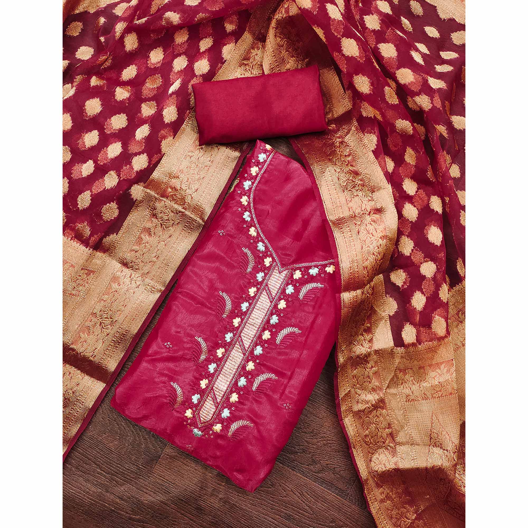 Pink Floral Sequins Embroidered Viscose Dress Material