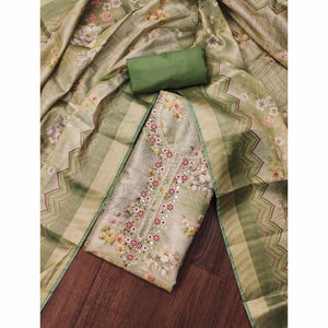 Green Floral Digital Printed With Handwork Viscose Dress Material