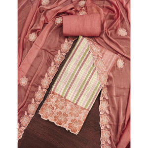 Soft and Comfortable Dusty Rose Pink Pure Cambric Cotton Dress Fabric with Fine Floral Embroidery