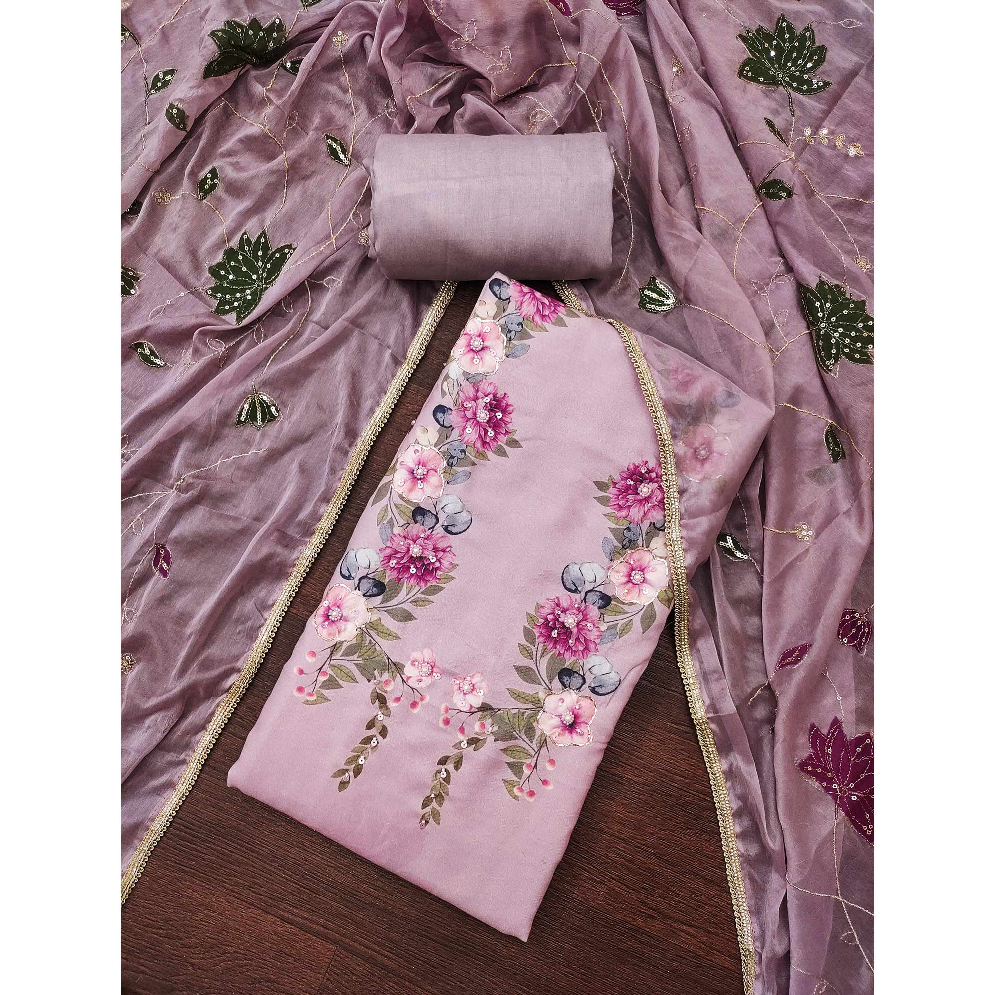 Dusty Mauve Rayon Fabric with Floral Print Dress Material