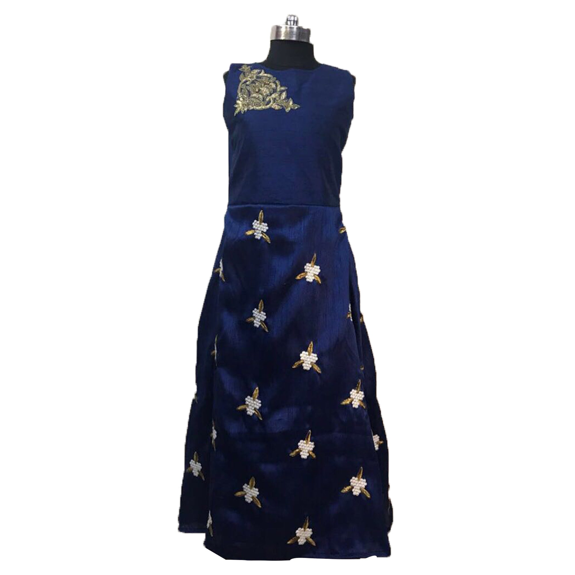 Navy Blue Handwork Bhagalpuri Silk Gown