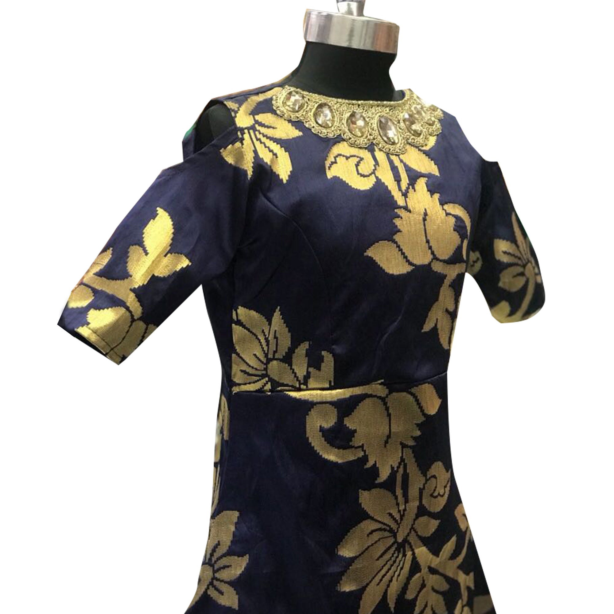 Navy Blue Handwork Tapetta Silk Gown