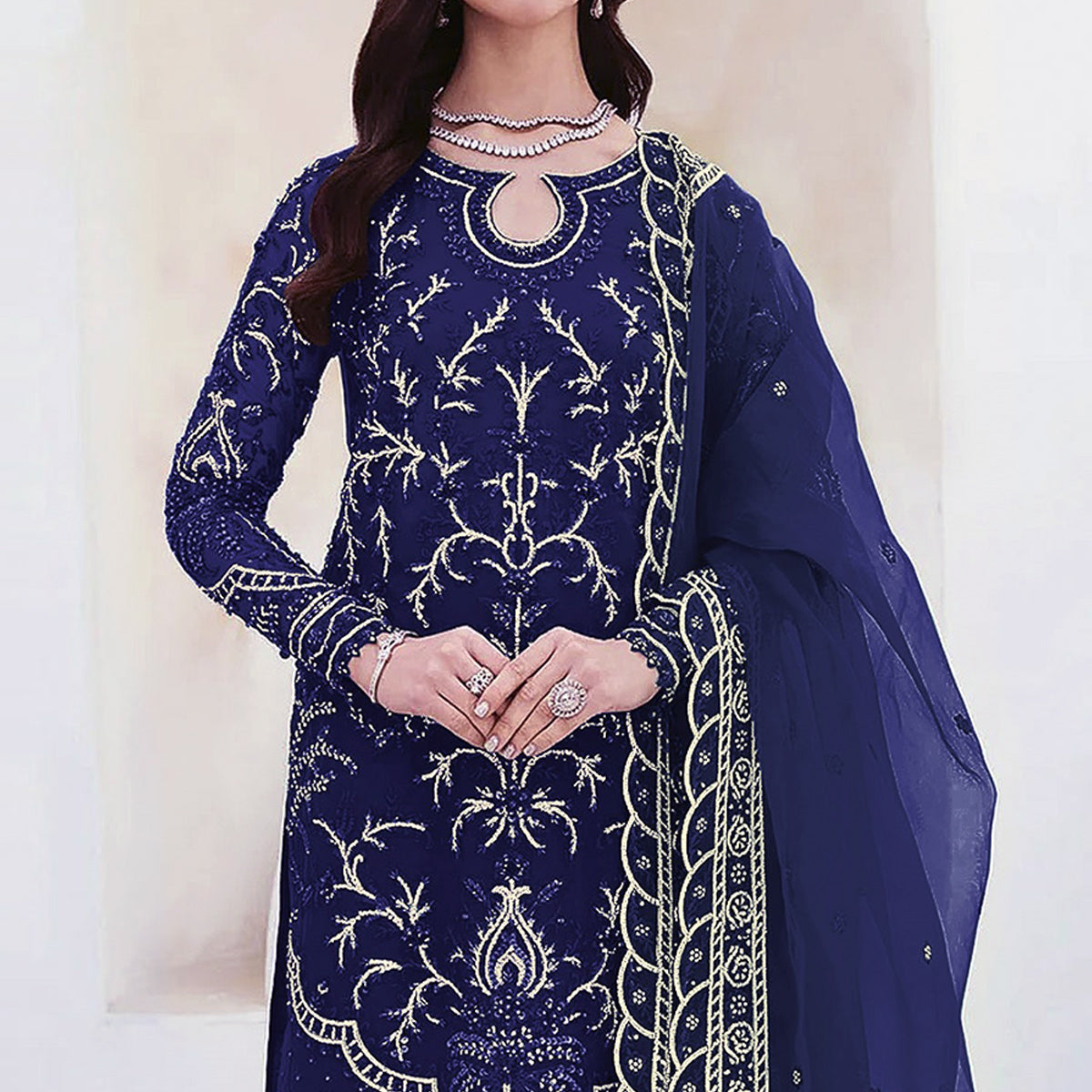 Navy Blue Sequins Embroidered Georgette Pakistani Suit
