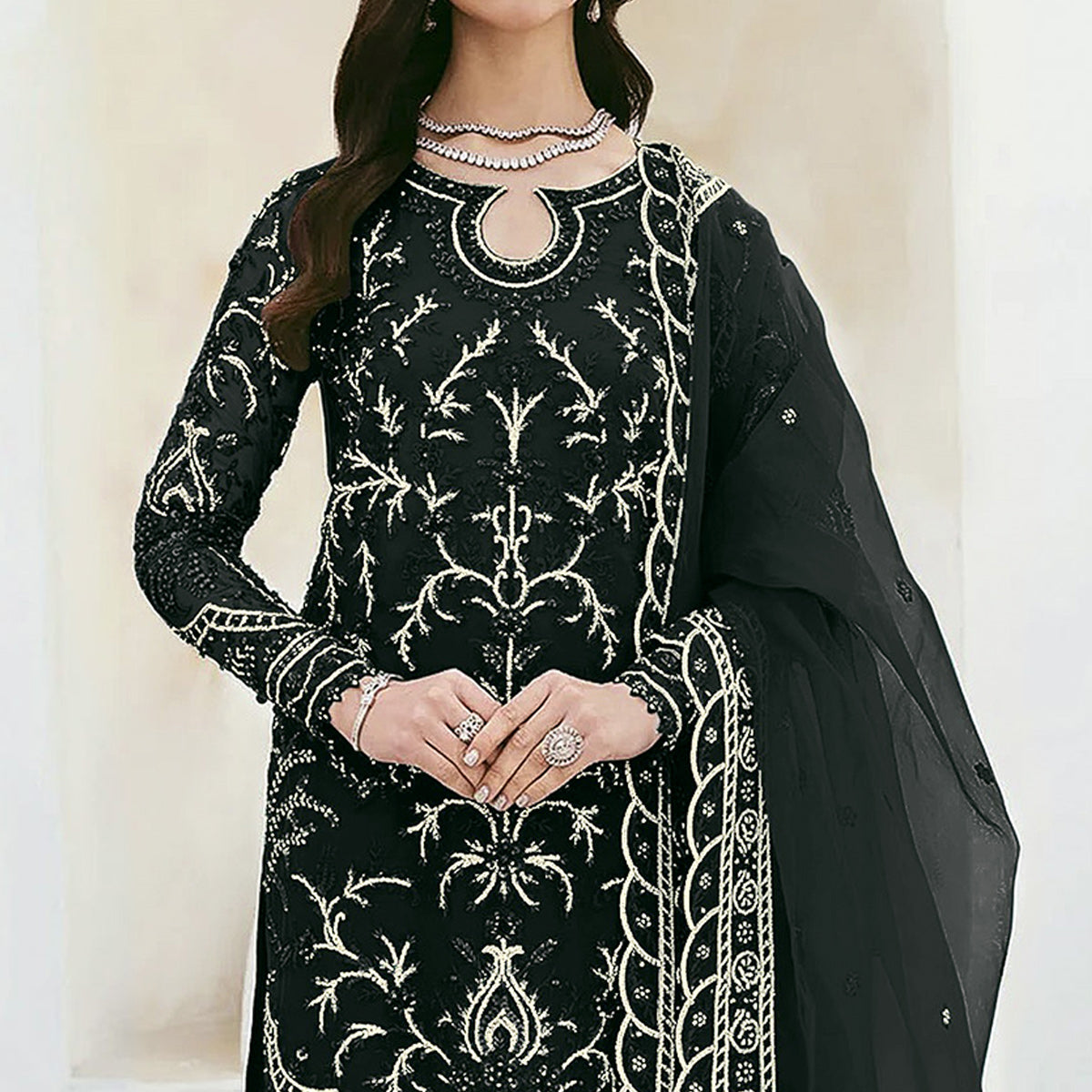 Black Sequins Embroidered Georgette Pakistani Suit
