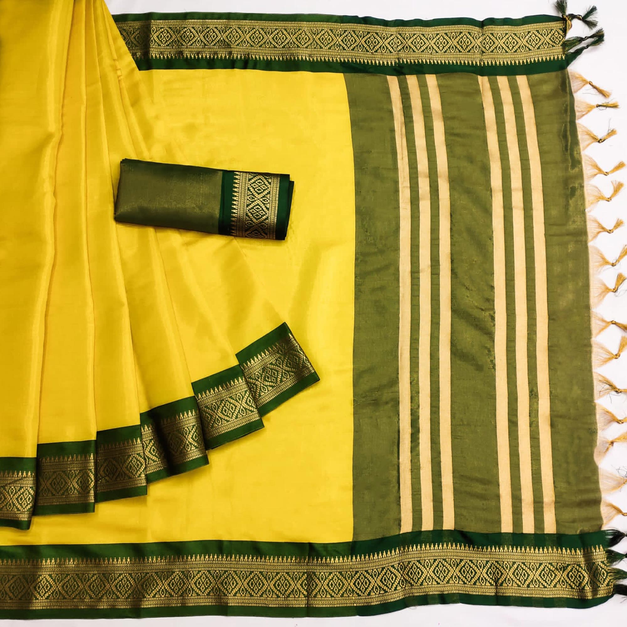 Lemon Yellow Woven Cotton Silk Saree