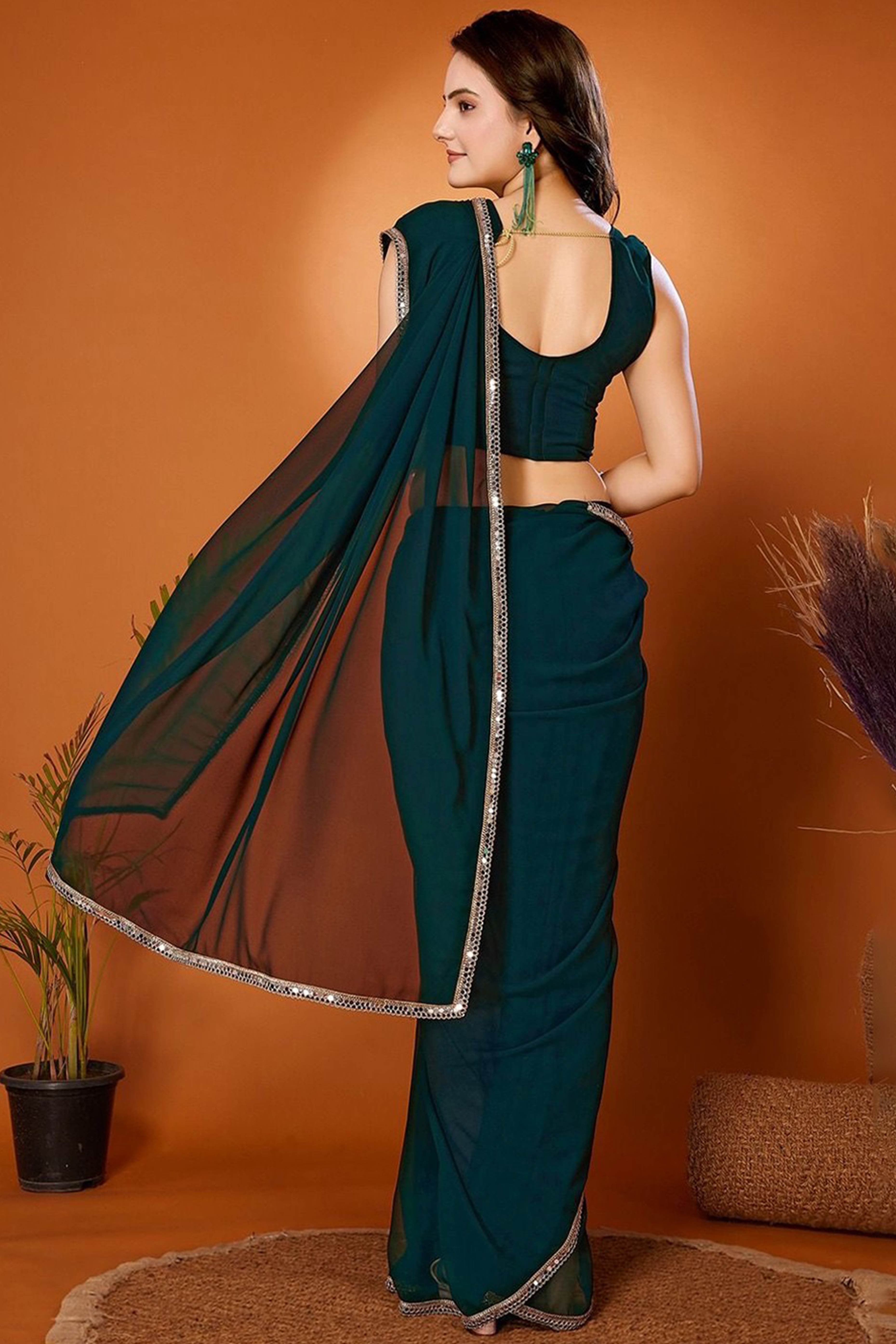 Morpich Solid Georgette Saree With Mirror Border