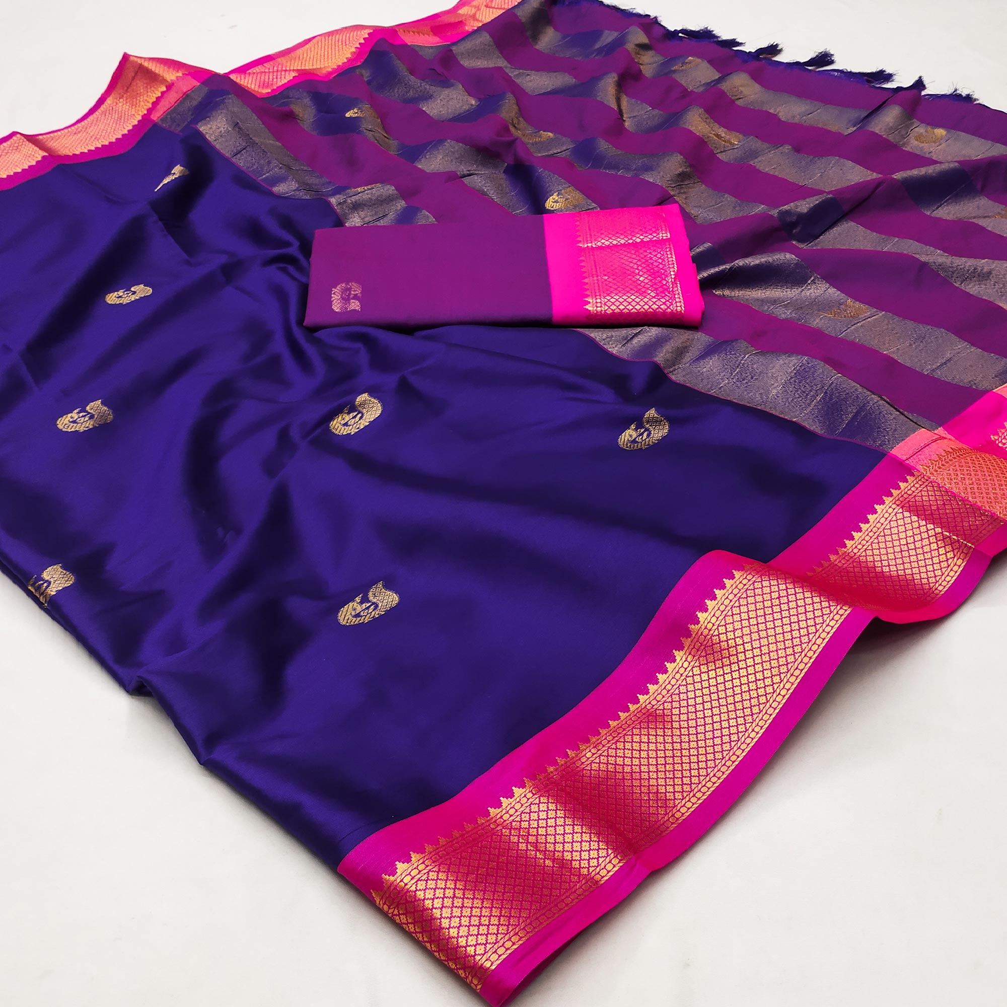 Blue Butti Work Woven Cotton Silk Saree