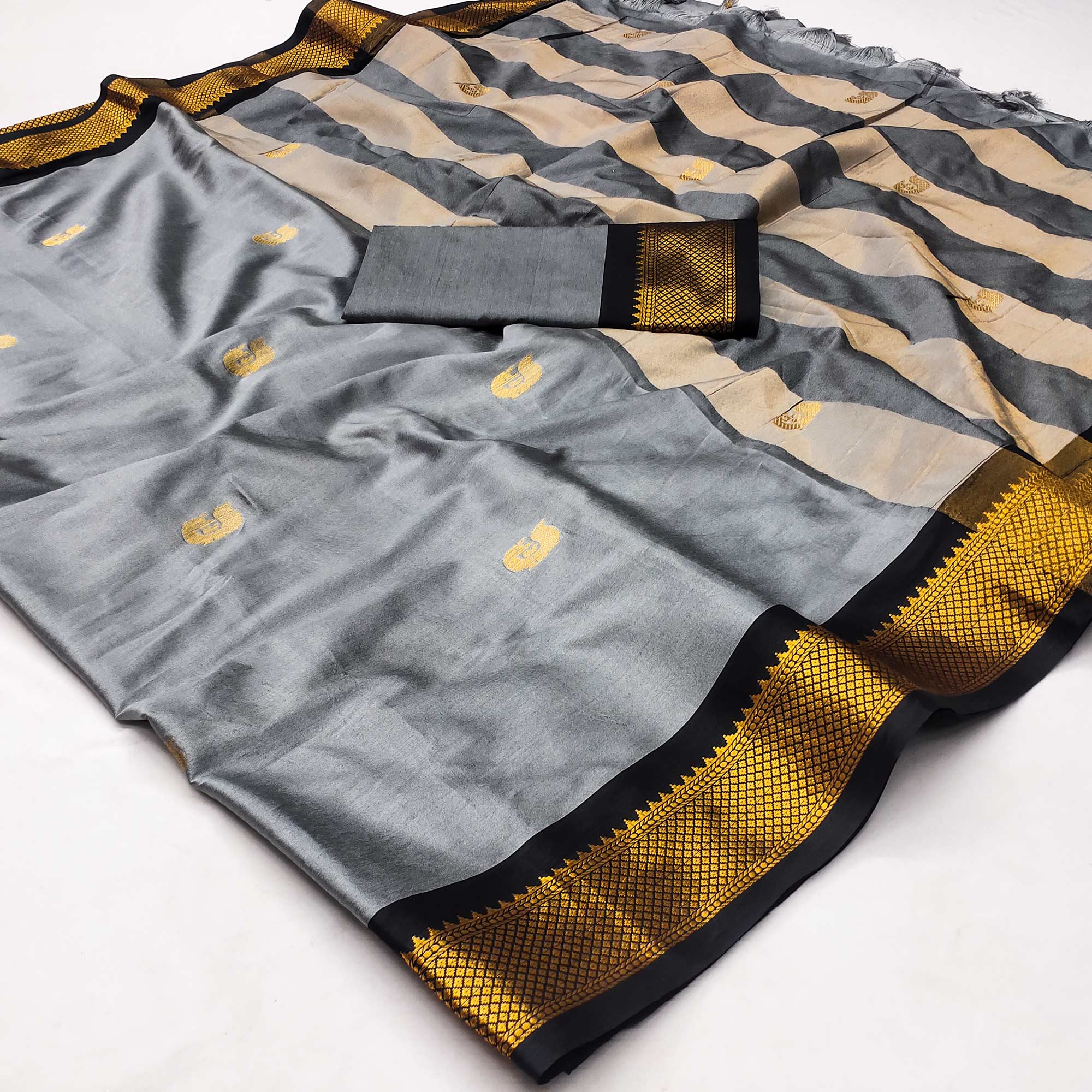 Grey Butti Work Woven Cotton Silk Saree