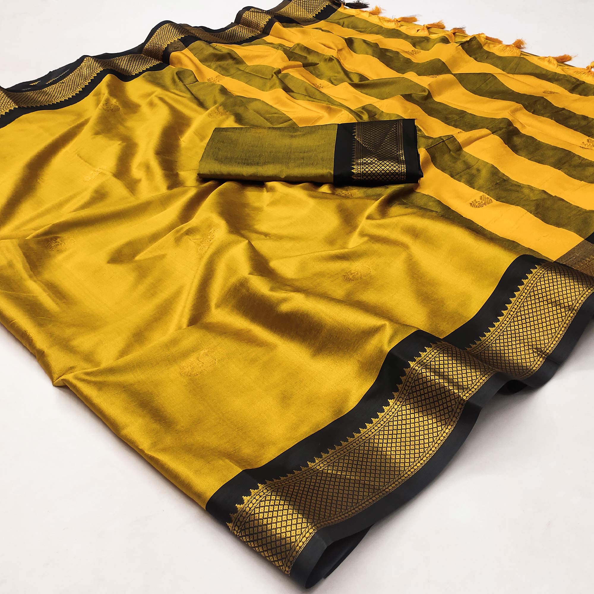 Mustard Butti Work Woven Cotton Silk Saree