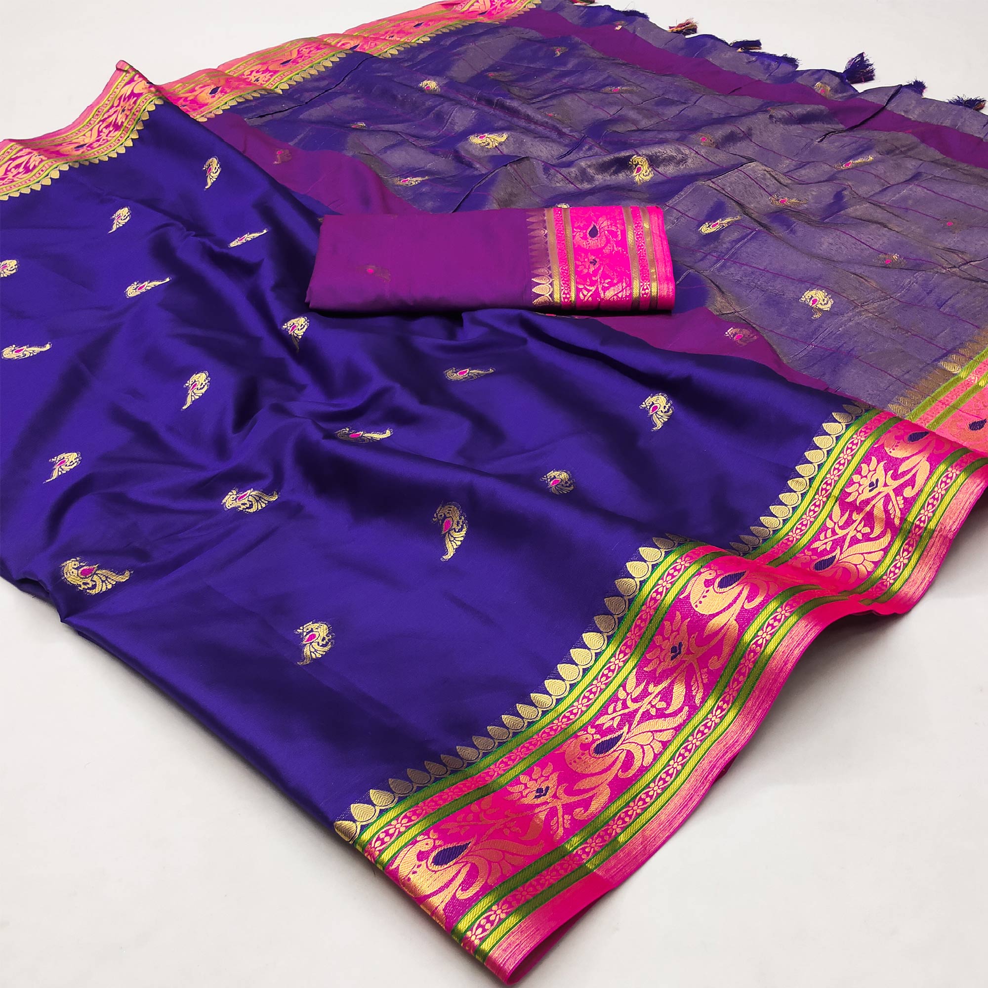 Blue Butti Work Woven Cotton Silk Saree