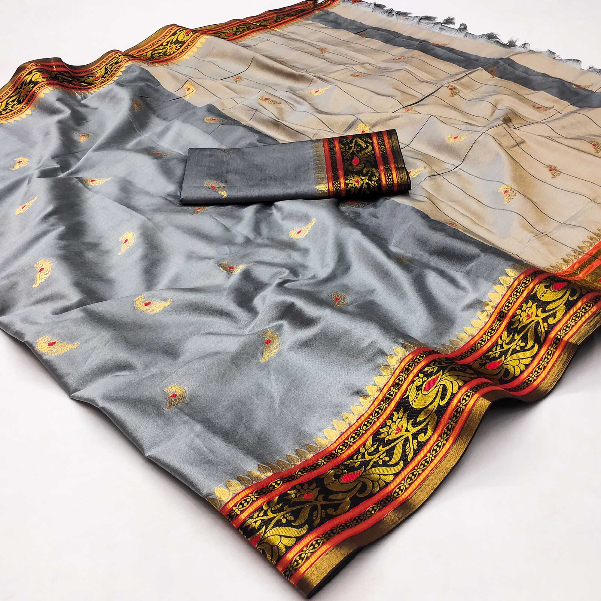 Grey Butti Work Woven Cotton Silk Saree