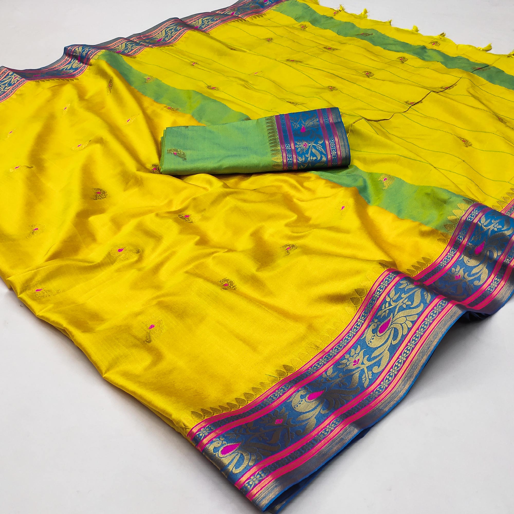 Yellow Butti Work Woven Cotton Silk Saree